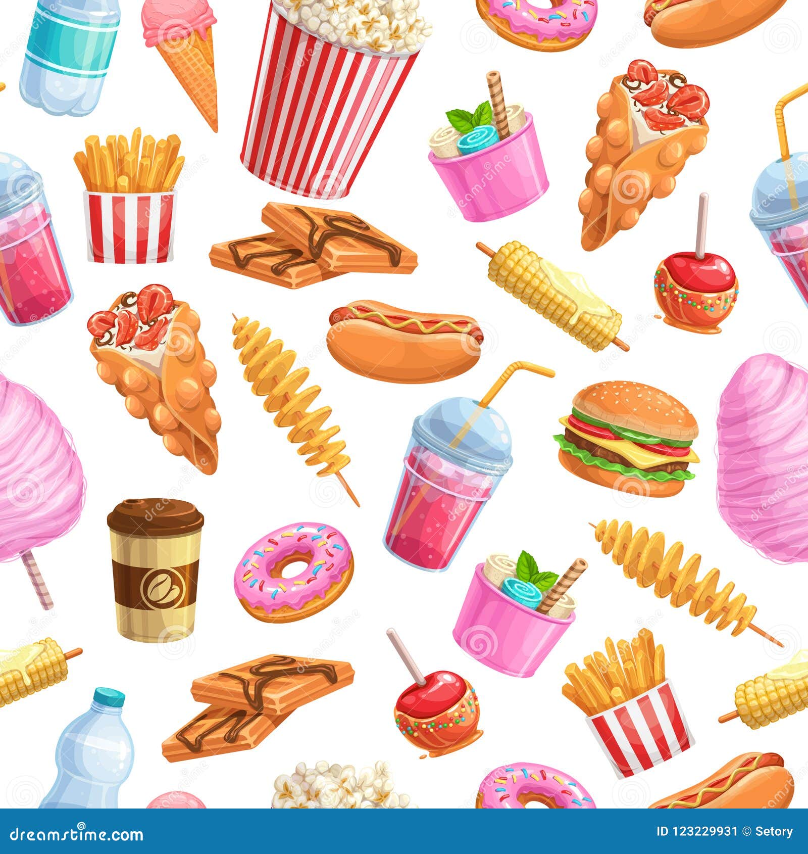 Seamless Pattern Street Food Stock Vector - Illustration of belgian