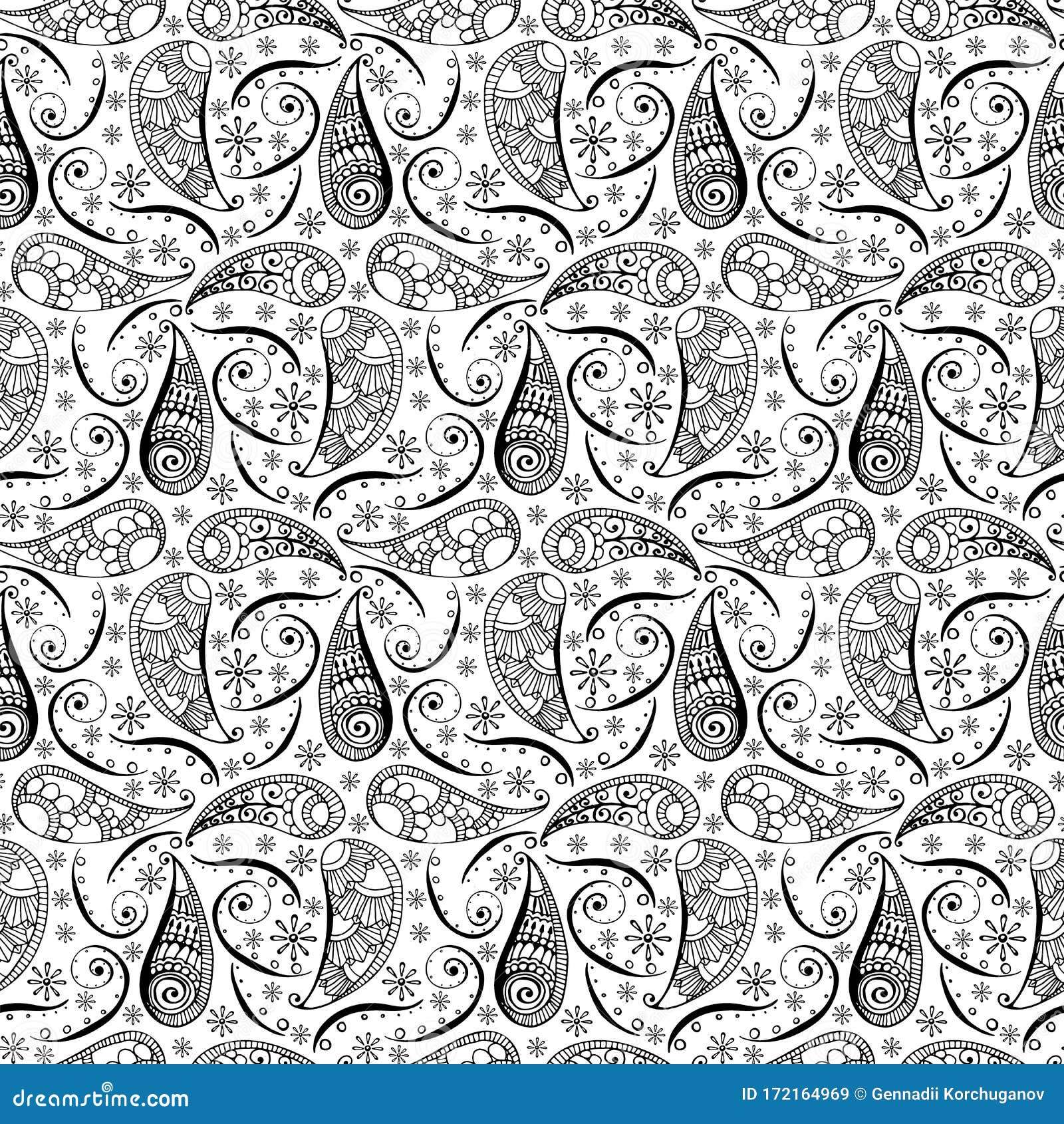 Seamless Pattern in Style Hand Draw, Doodle, Zentangl, India Stock ...