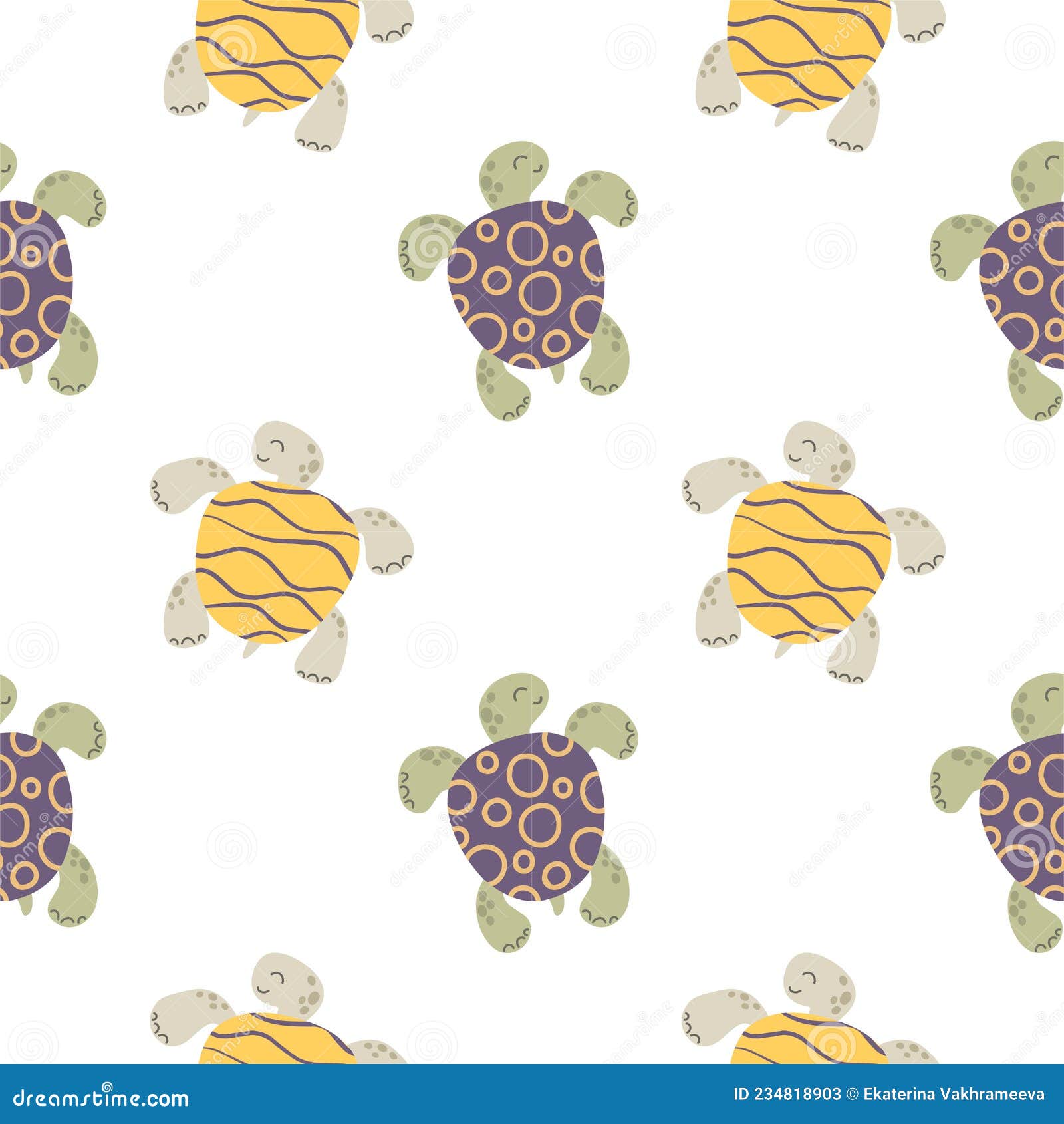Seamless Pattern With Stylized Hand Drawn Turtles Scandinavian Style