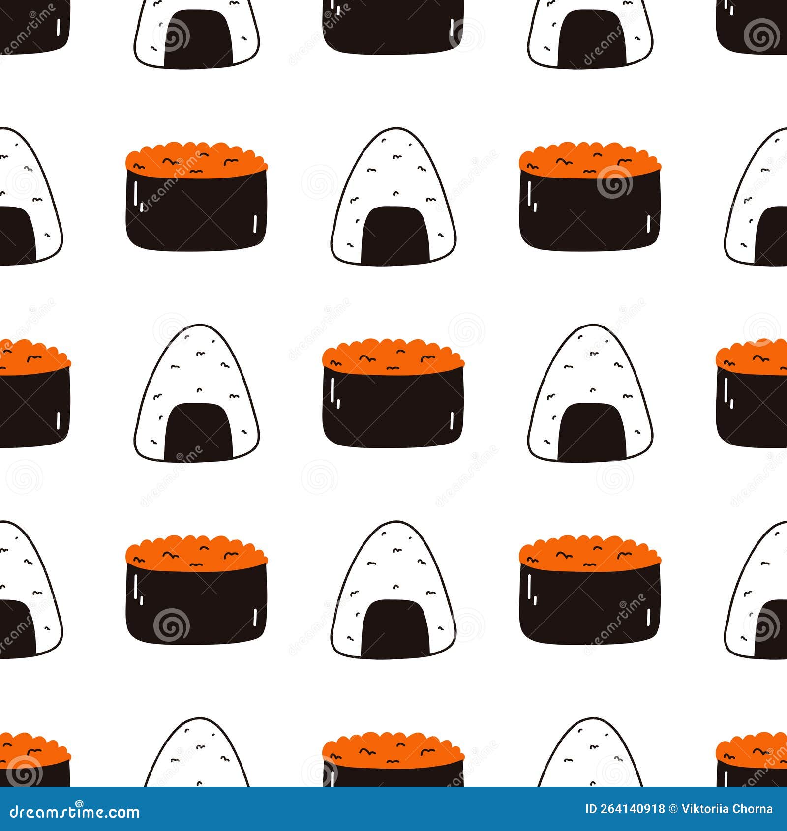 seamless pattern with sushi. hand drawn  background with traditional japanese cuisine