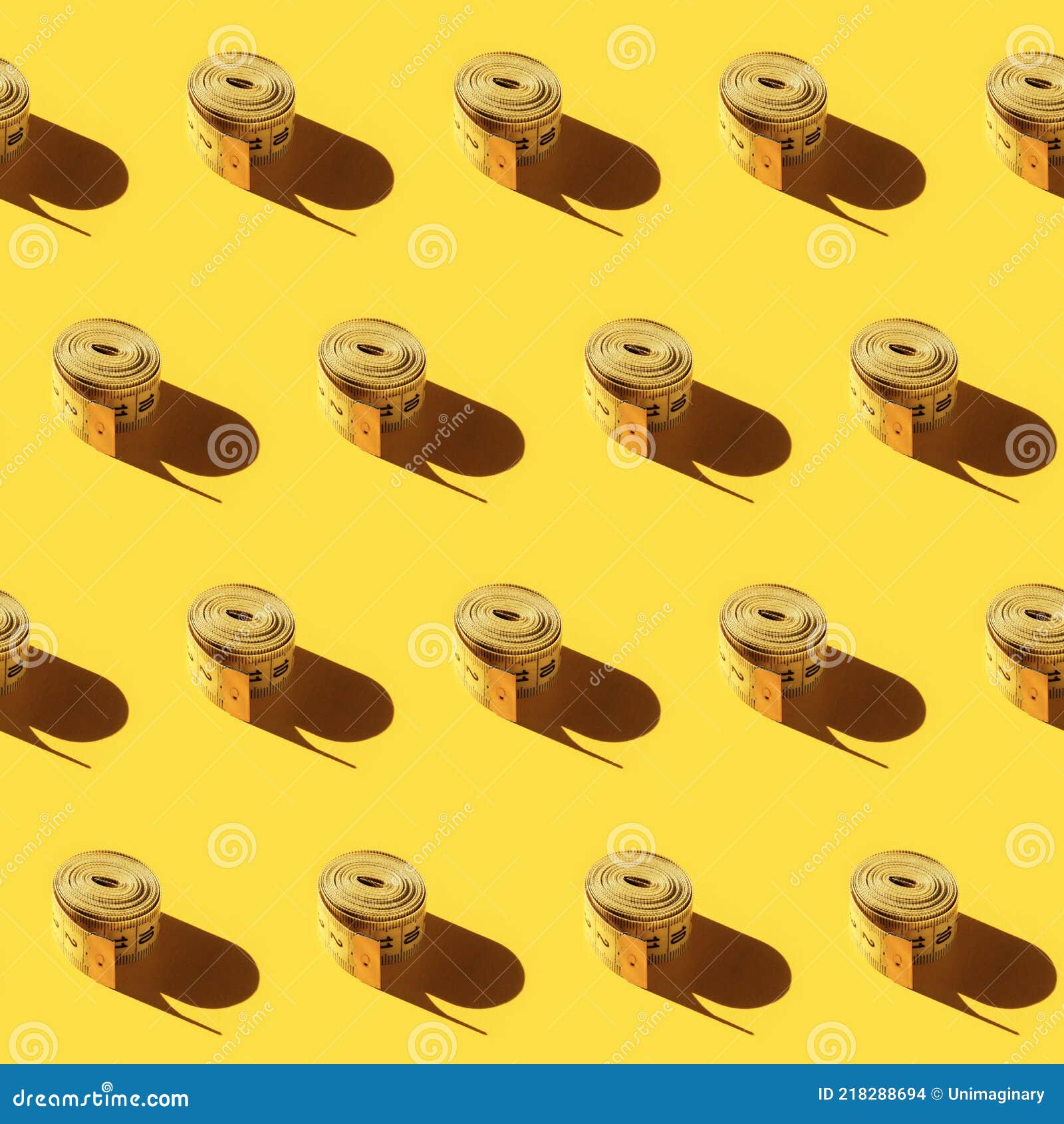 Seamless Pattern With Yellow Rolled Measuring Tape On A ...