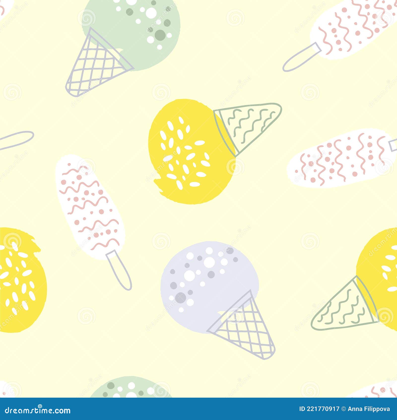 seamless pattern tasty delicious lemon ice creams.  for t-shirt, textile and prints. hand drawn   for