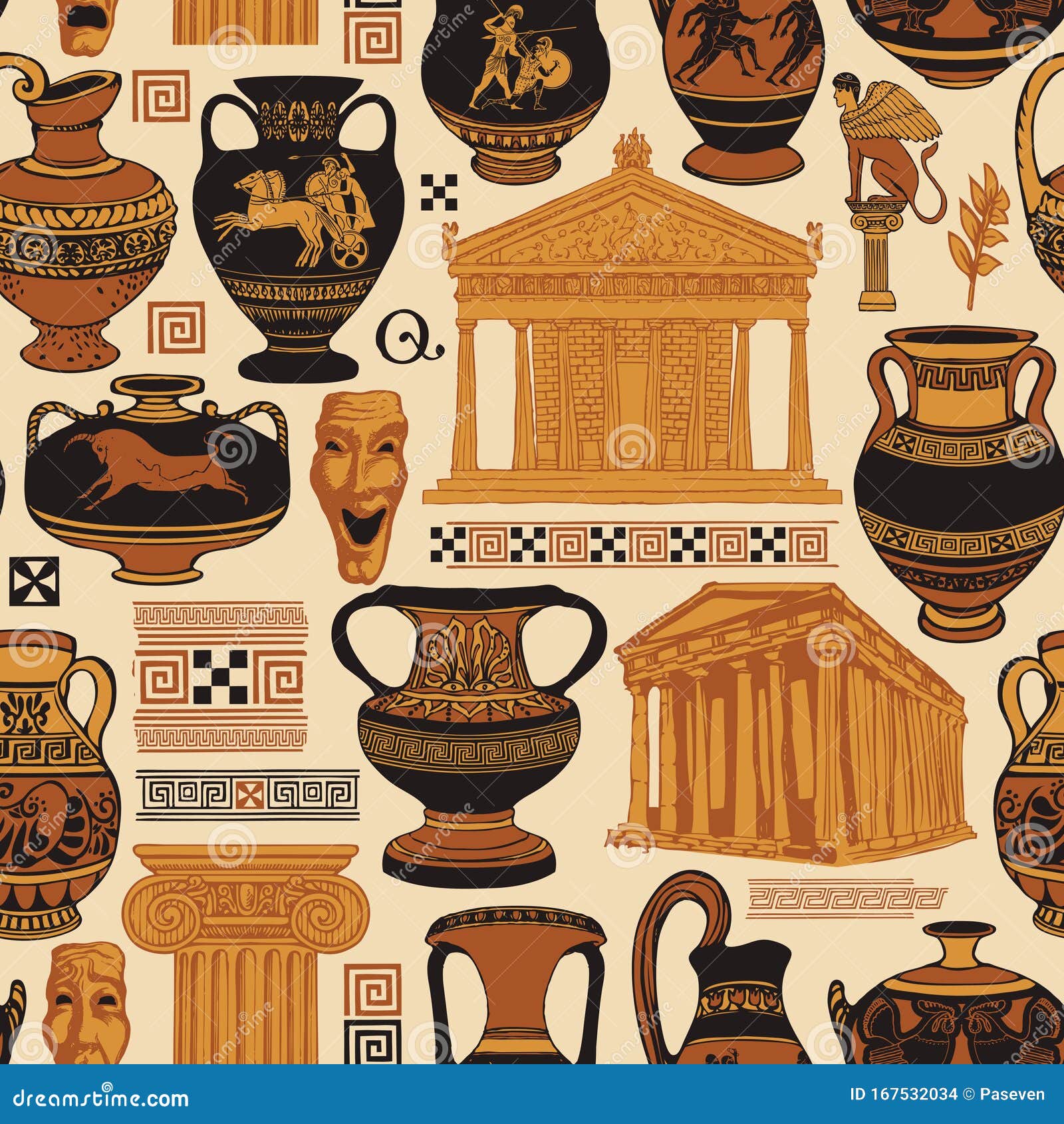 Seamless Pattern on the Theme of Ancient Greek Culture Stock Vector