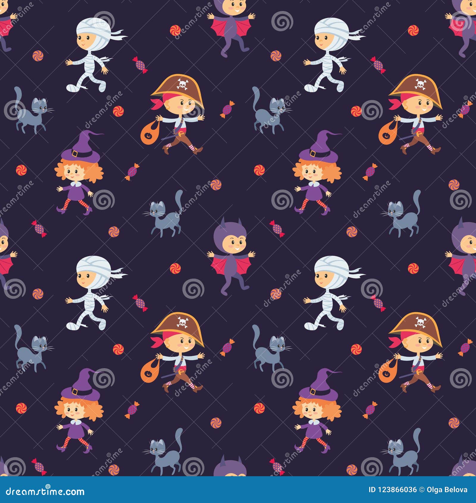 Seamless Pattern with Traditional Characters of Halloween Stock Vector