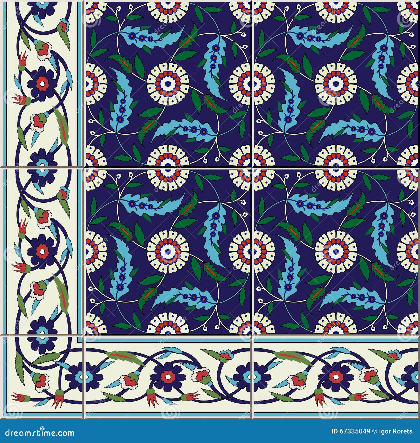seamless pattern. turkish, moroccan, portuguese azulejo tiles and border, ornaments.
