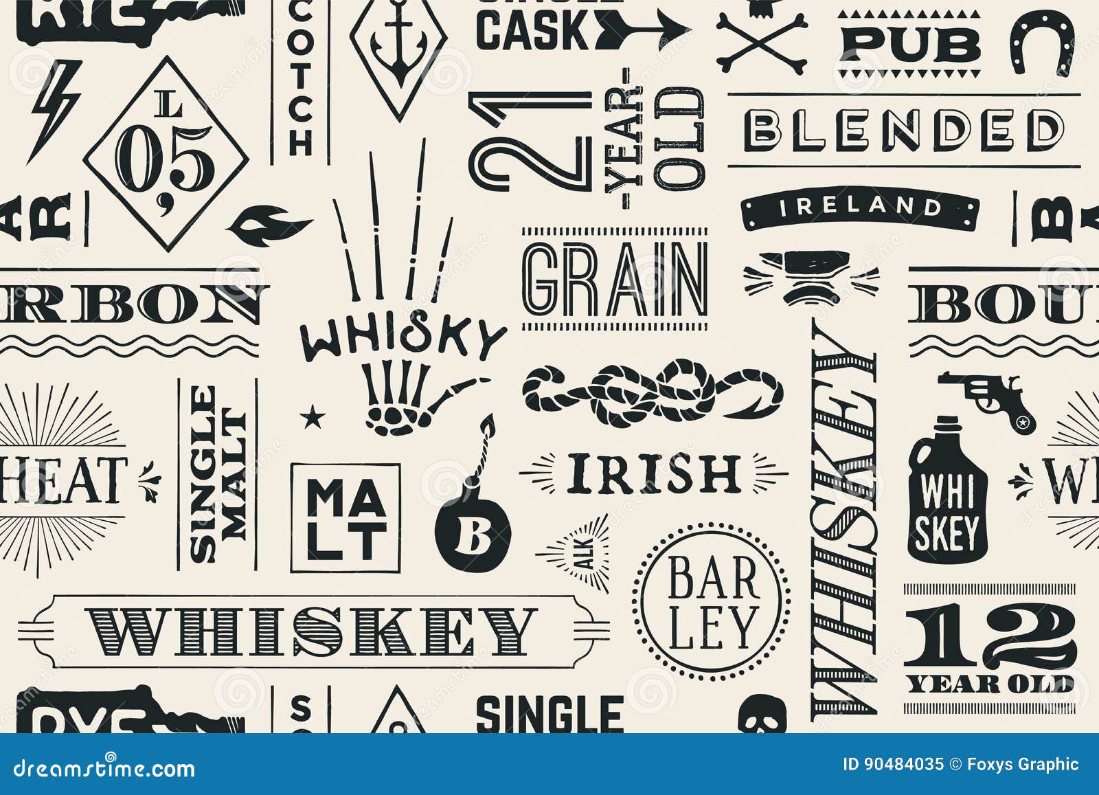 seamless pattern with types of whiskey