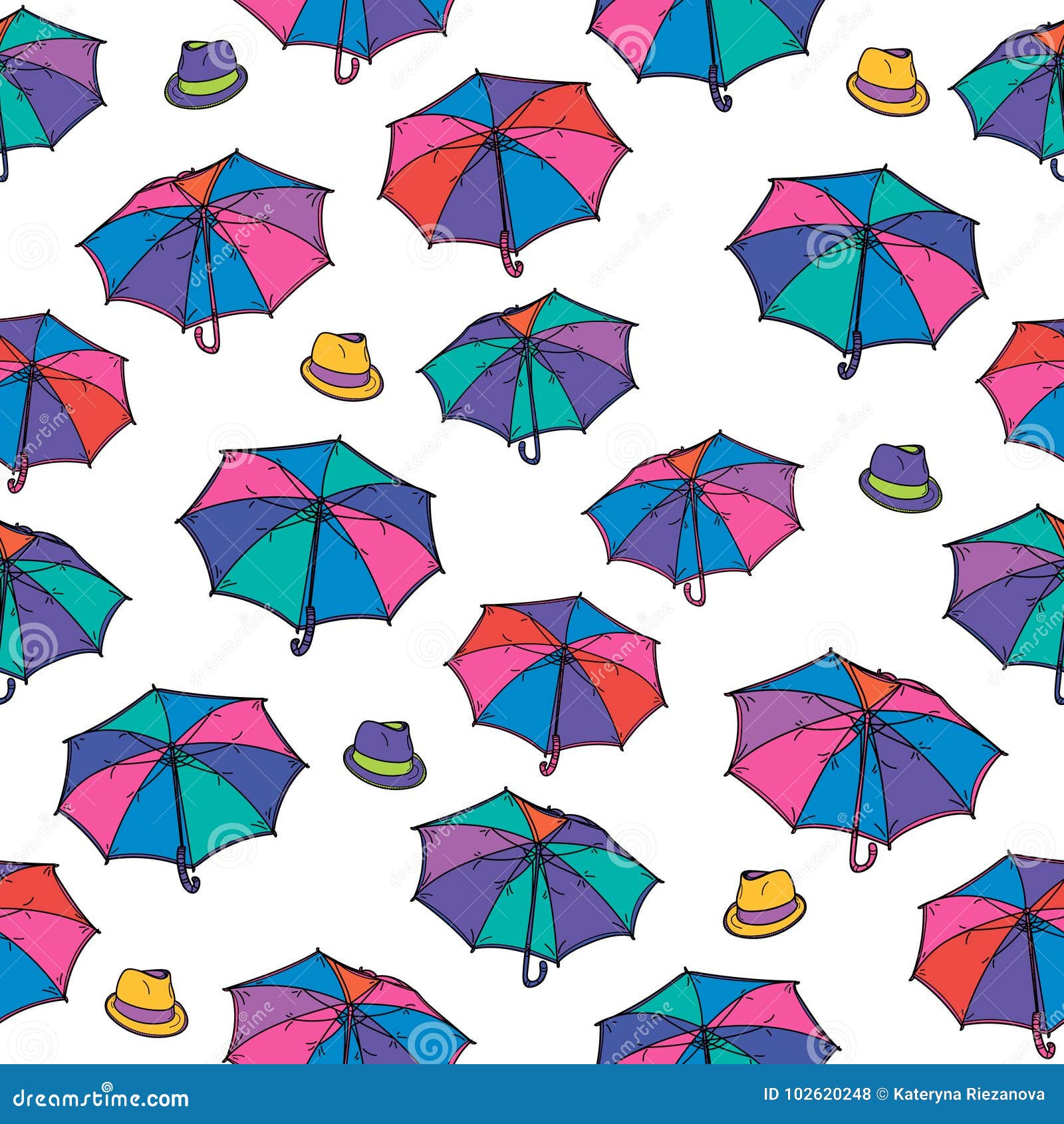 Seamless Pattern with Umbrella and Hat. Stock Vector Illustration of colorful, design 102620248