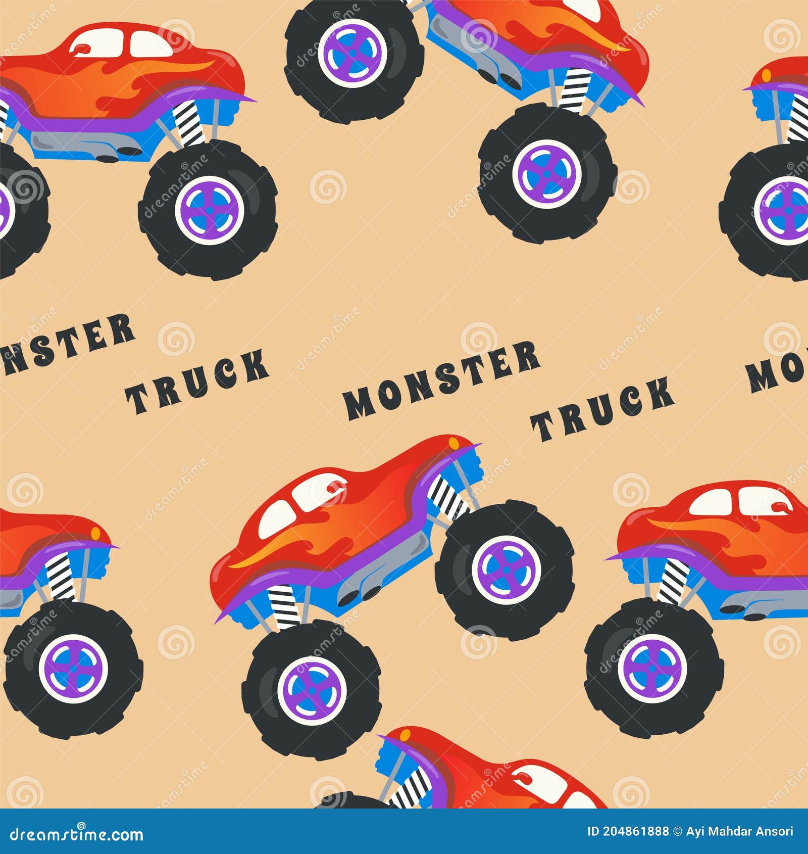 Cartoon Monster Trucks Fabric –