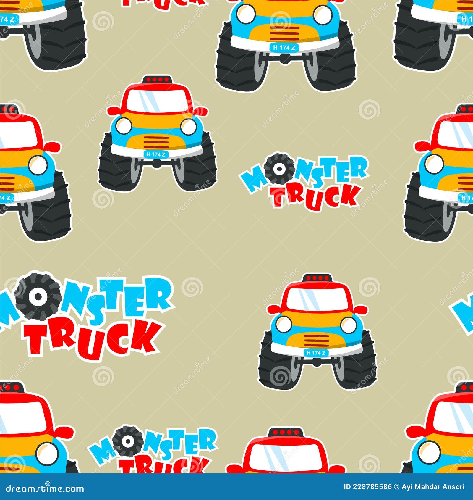 Cartoon Monster Trucks Fabric –