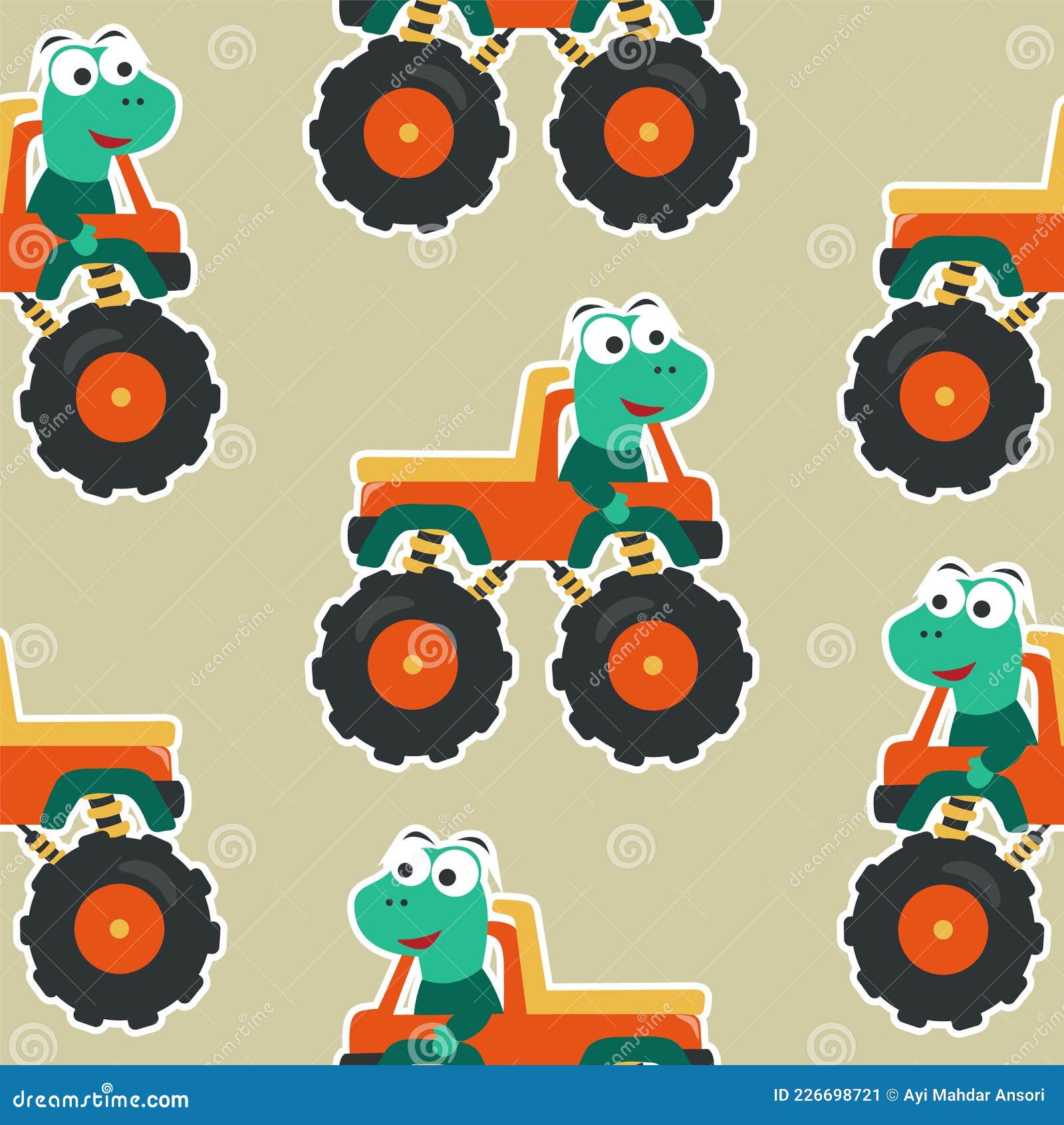 Cartoon Monster Trucks Fabric –