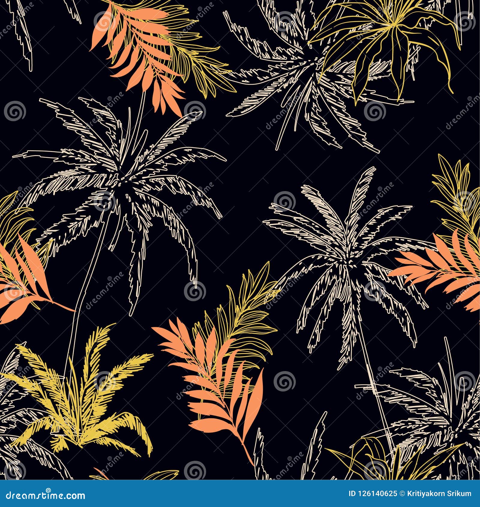 seamless pattern  tropical jungle palm leaves, trees flor