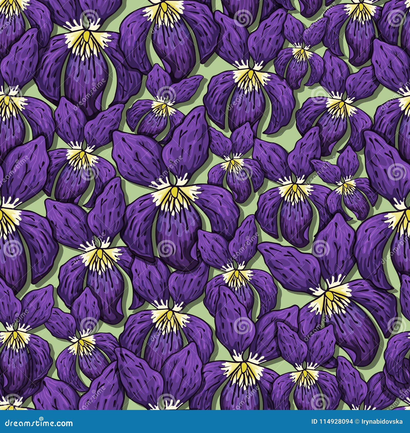 Seamless Pattern With Violet Flowers Stock Vector - Illustration of