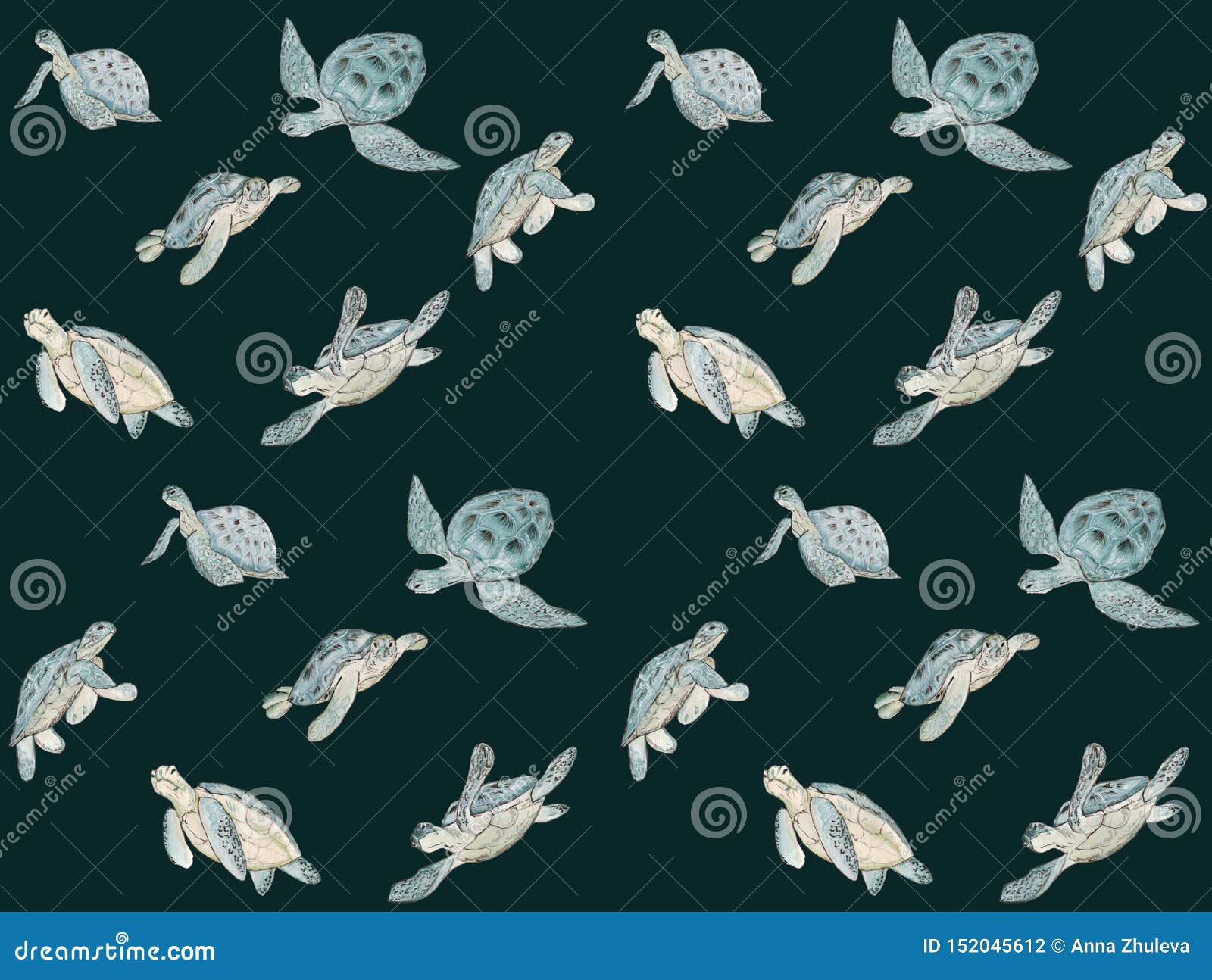 seamless pattern with watercolor sea turtle on white background.summer exotic print