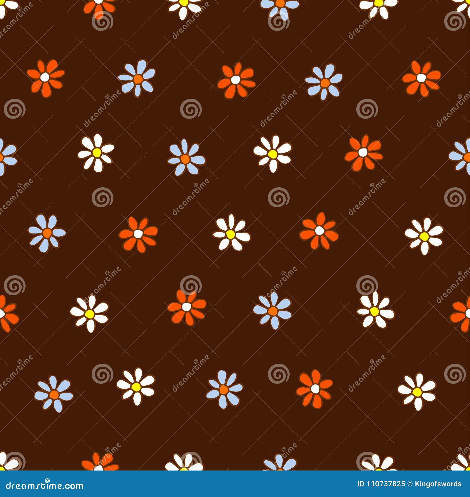 Seamless Pattern of White, Blue and Orange Flowers Stock Vector
