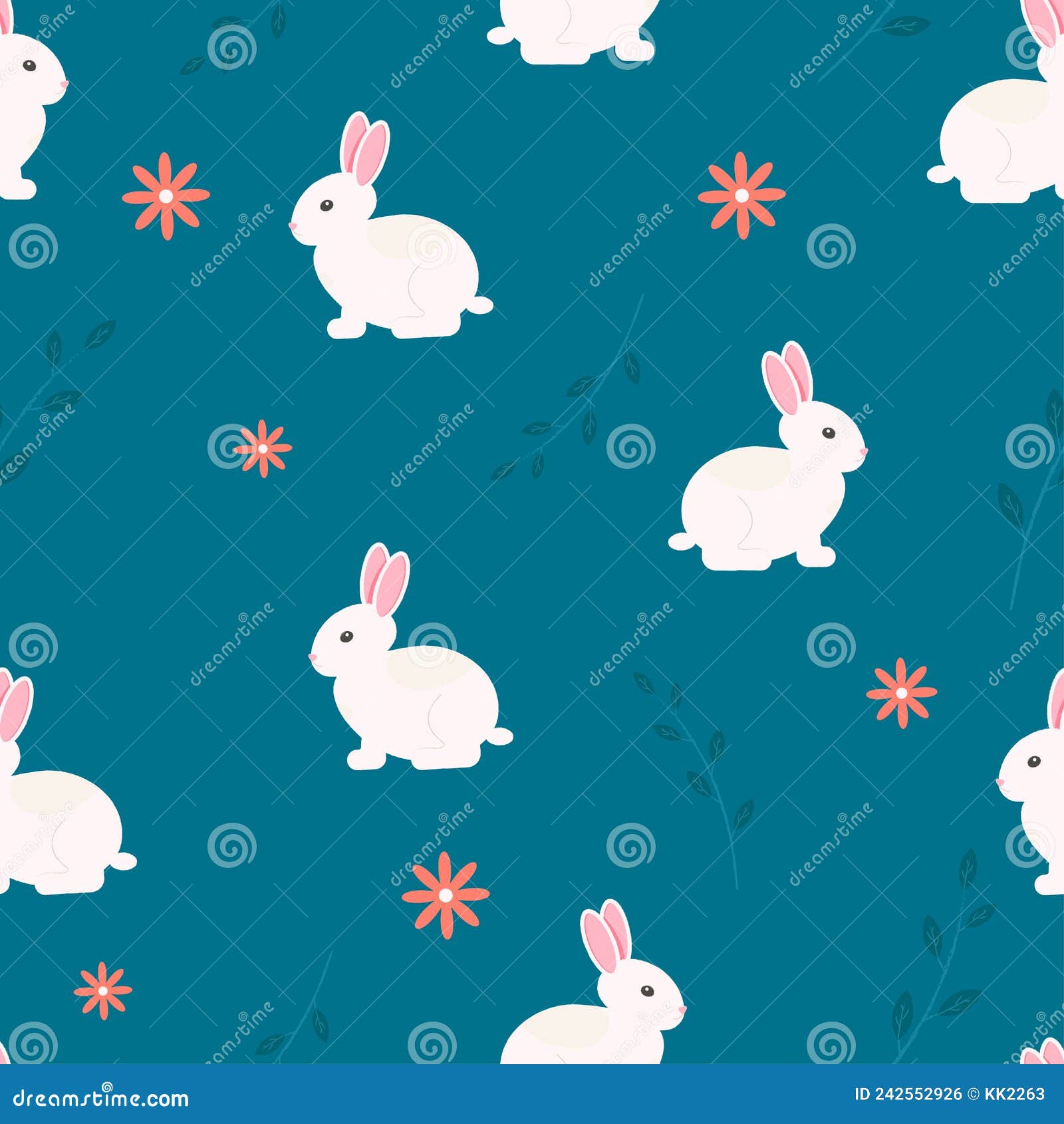 Seamless Pattern White Rabbit on Blue Bg Stock Vector - Illustration of ...