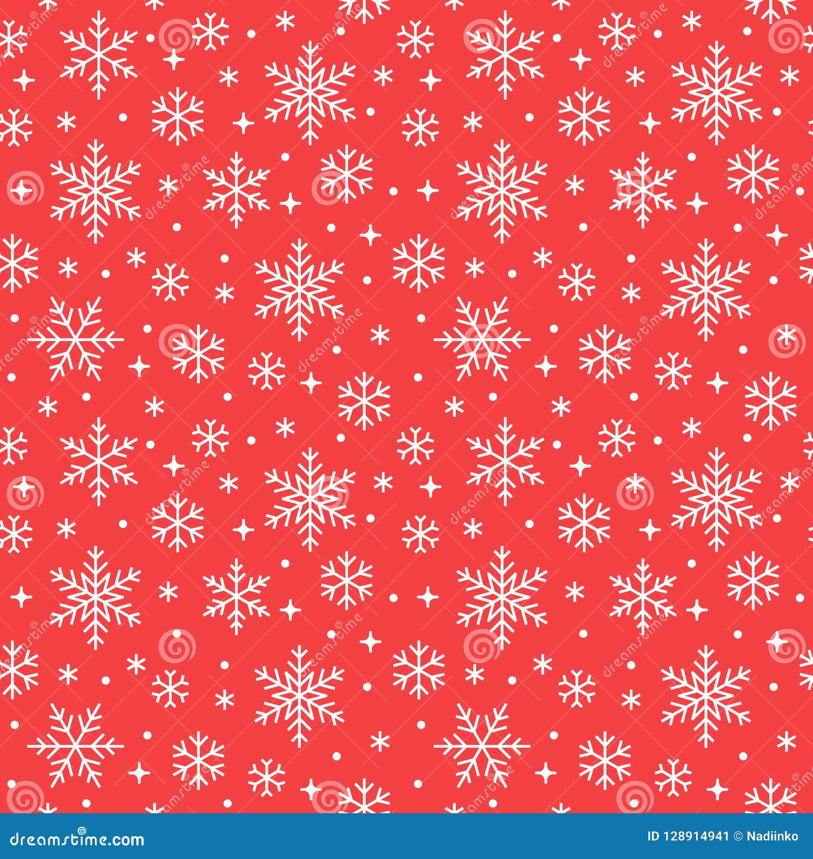 Seamless Pattern with White Snowflakes on Red Background. Flat Line ...