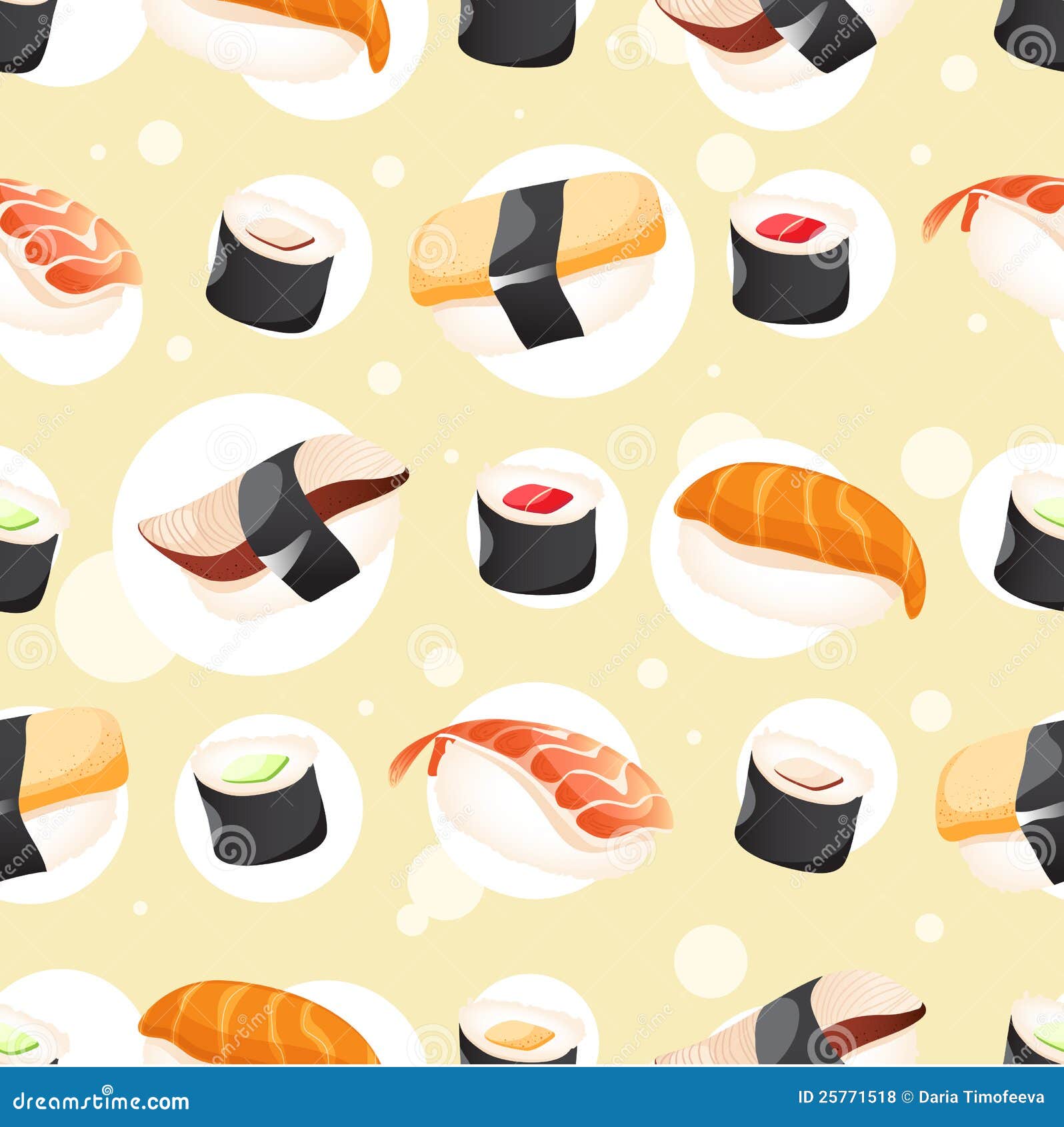 Seamless Pattern Wihh Different Sushi Stock Illustration - Illustration ...