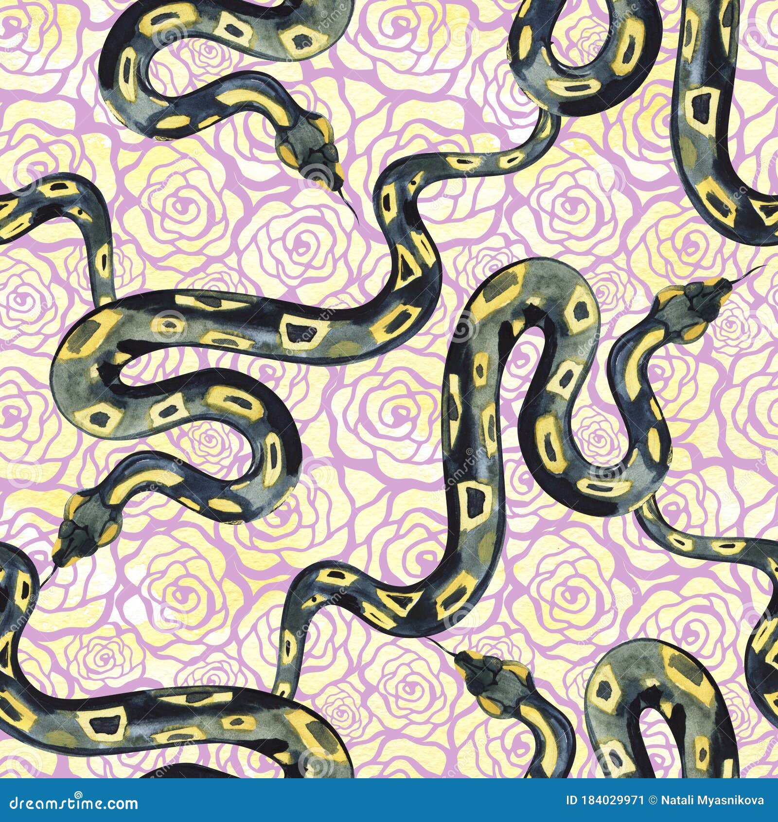 Seamless Pattern Wild Floral Design. Snake Background With ...