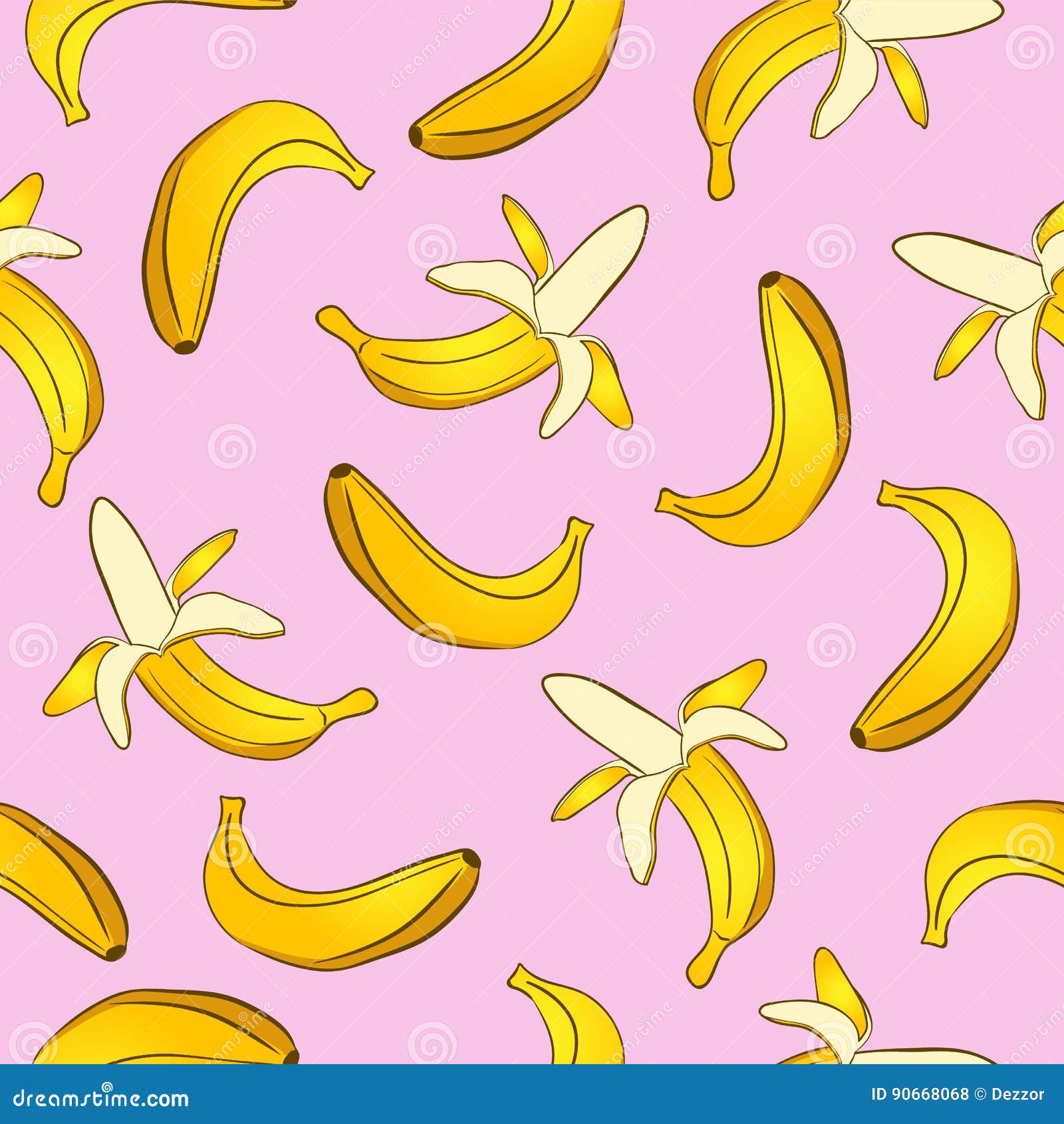 Seamless Pattern Of Yellow Bananas On A Pink Background Stock