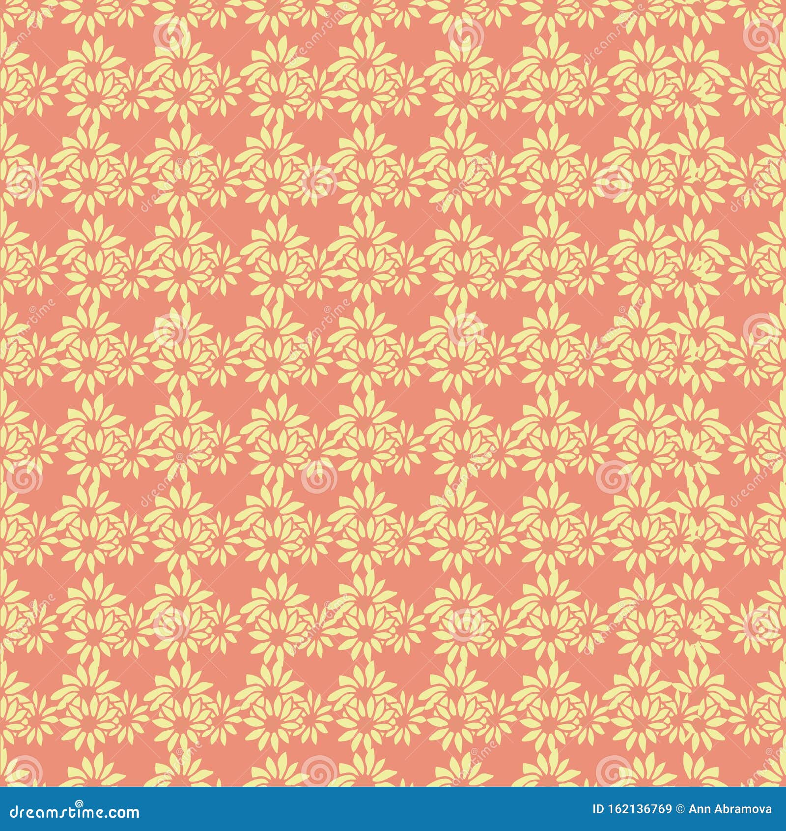 Seamless Pattern Yellow Flowers on Orange Background Vector Illustration Stock Vector