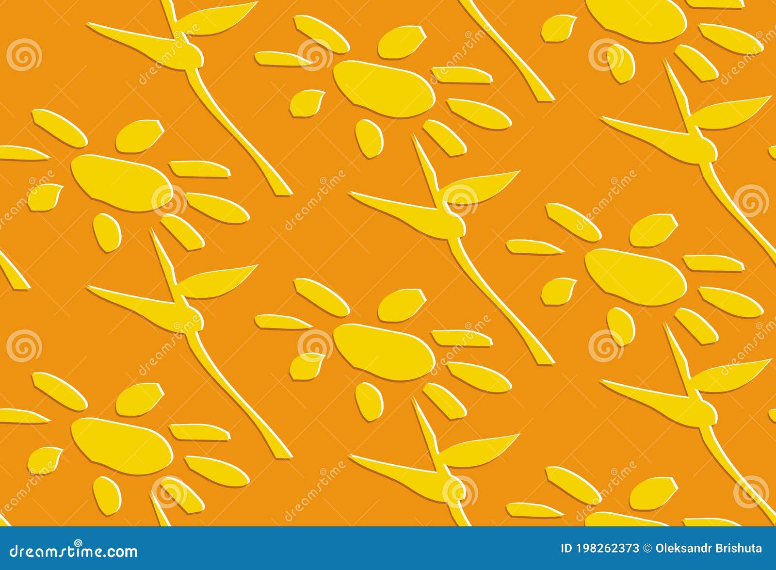 Seamless Pattern with Yellow Flowers on an Orange Background. Stock Vector Illustration of