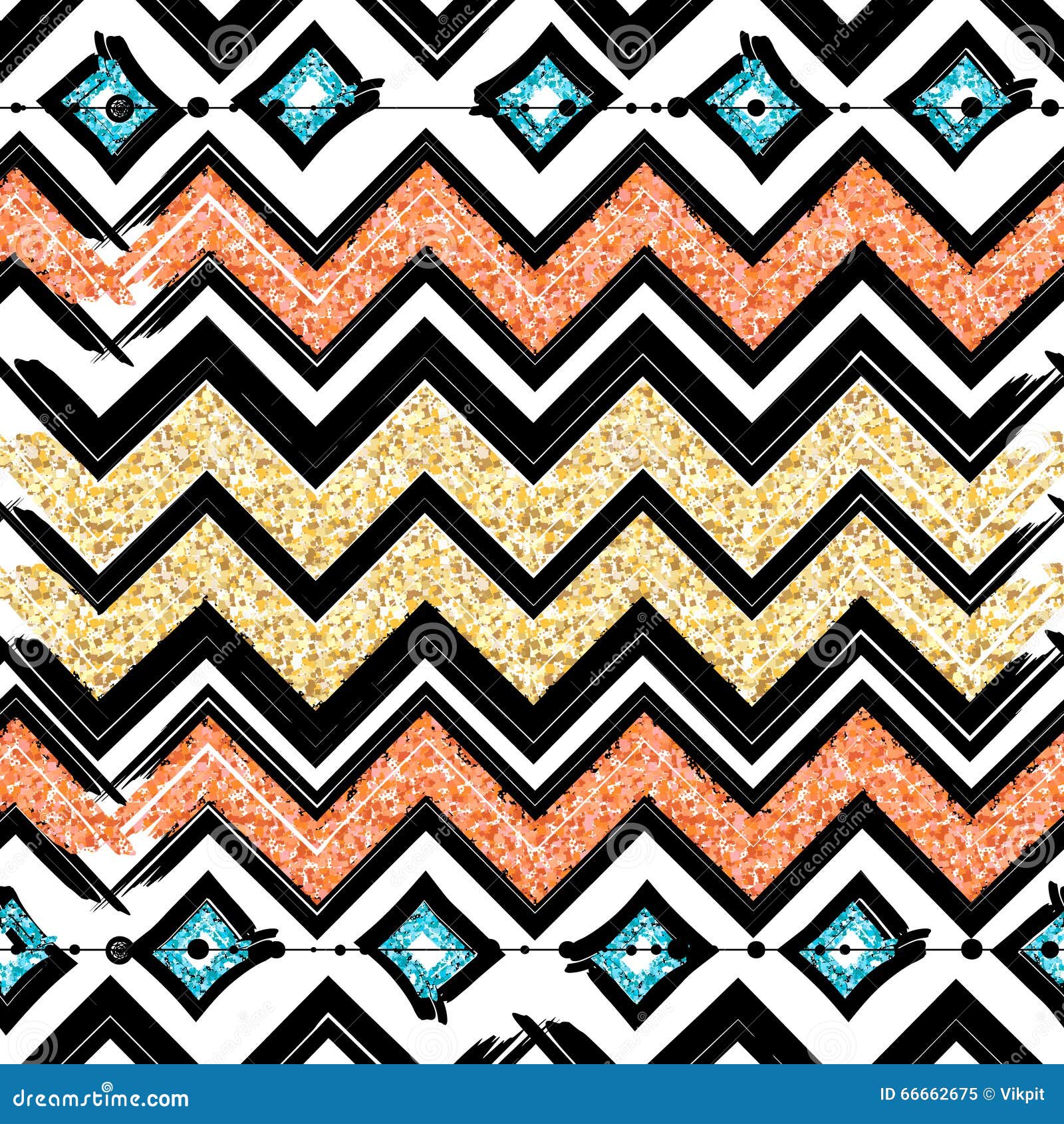 Seamless Patterns with Blue, Black, Gold, Zigzag Lines Stock Vector