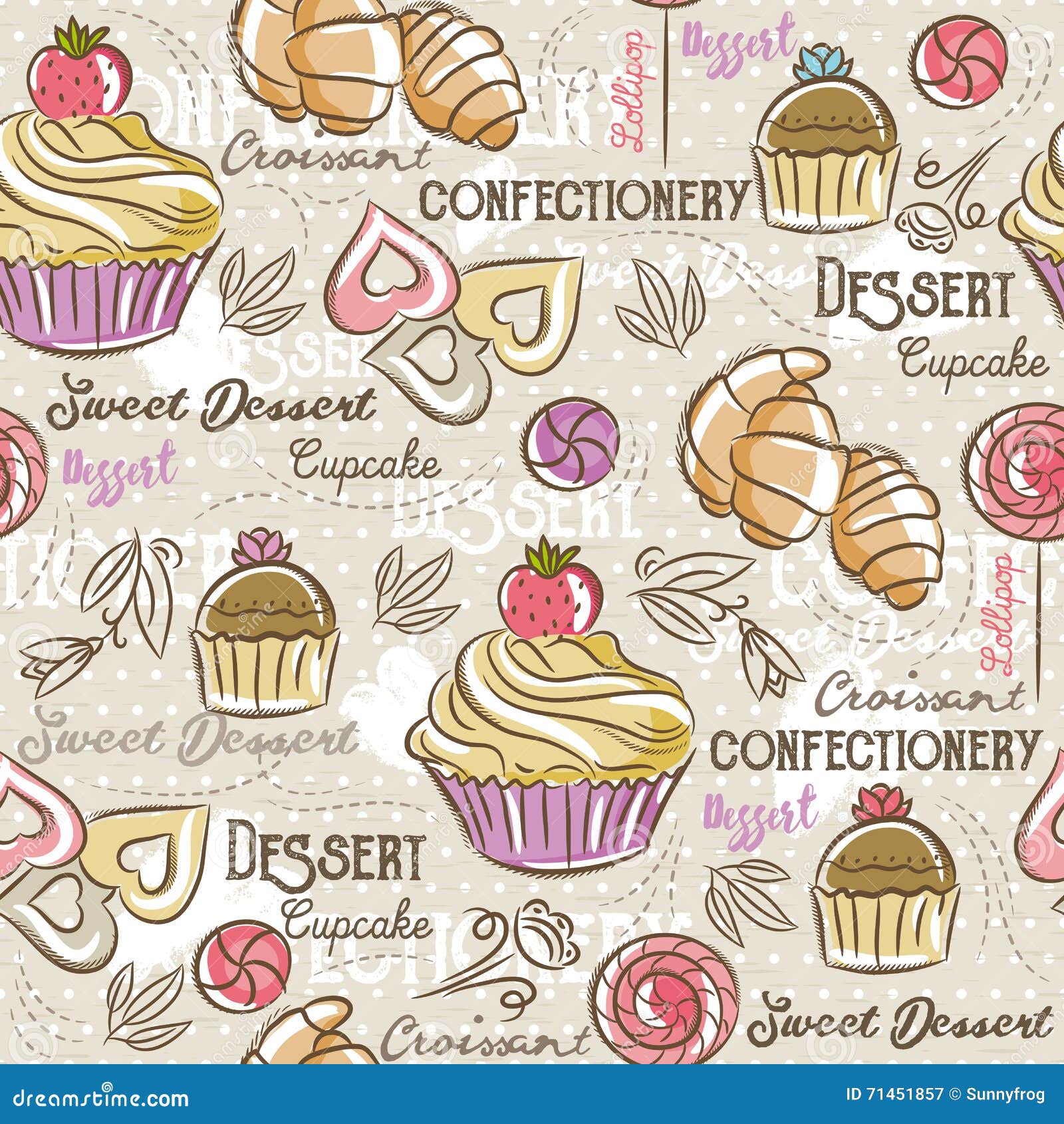seamless patterns with different sweetmeats.