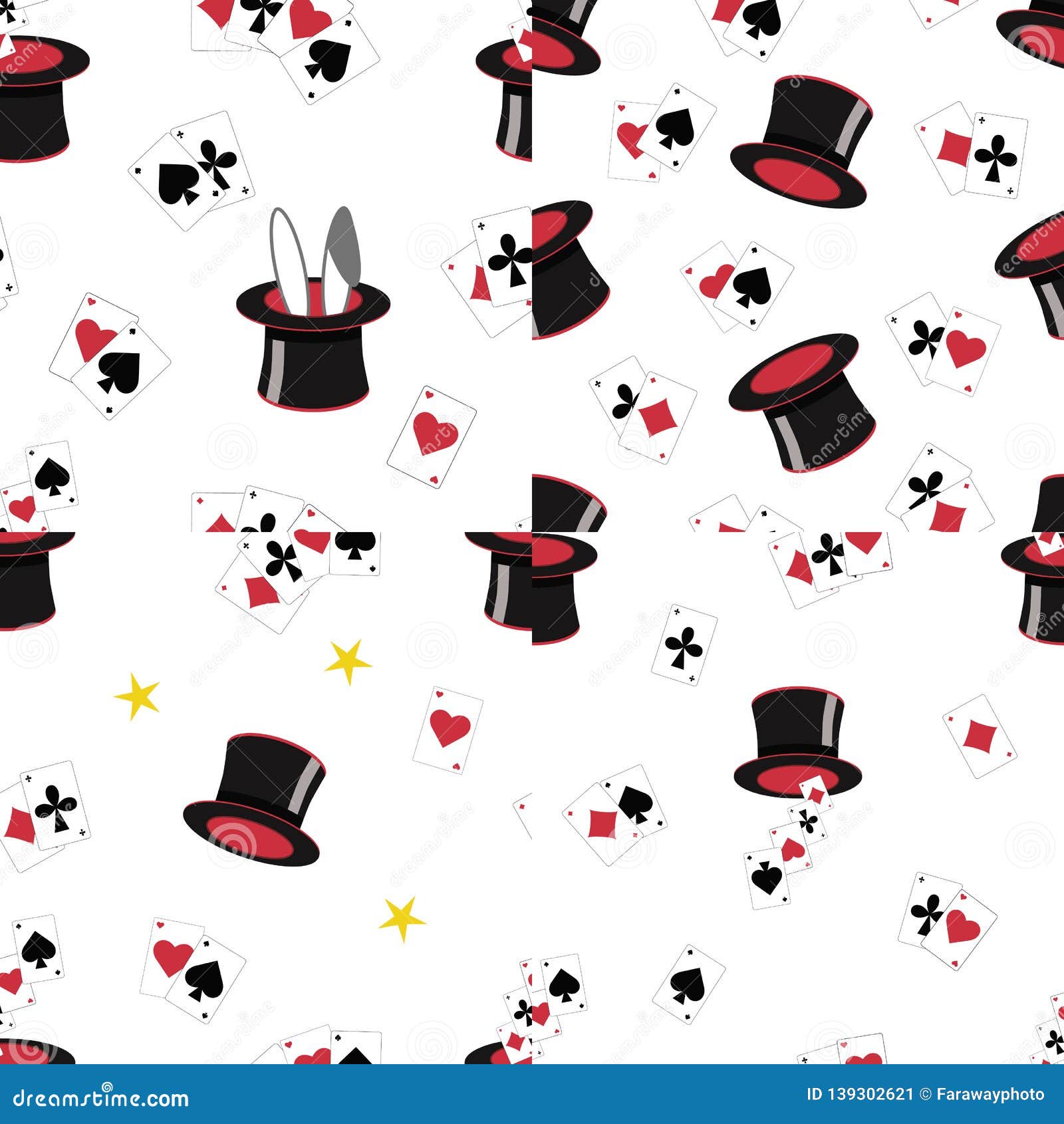 4 Seamless Patterns Of Top Hats And Playing Cards With Transparent Background Stock Vector Illustration Of Cartoon Cylinder