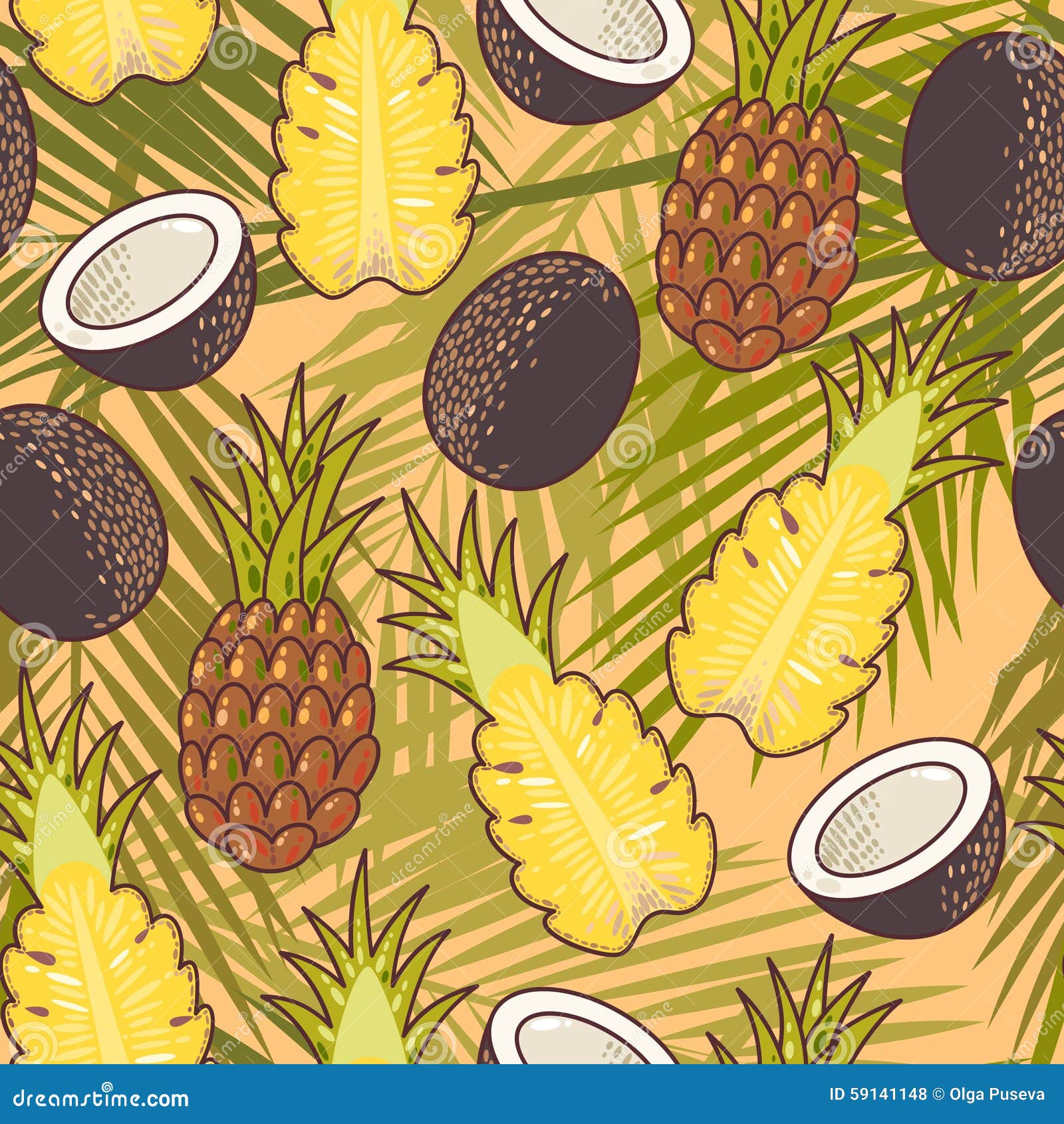 Seamless Pineapple and Coconut Stock Vector Illustration of curtain