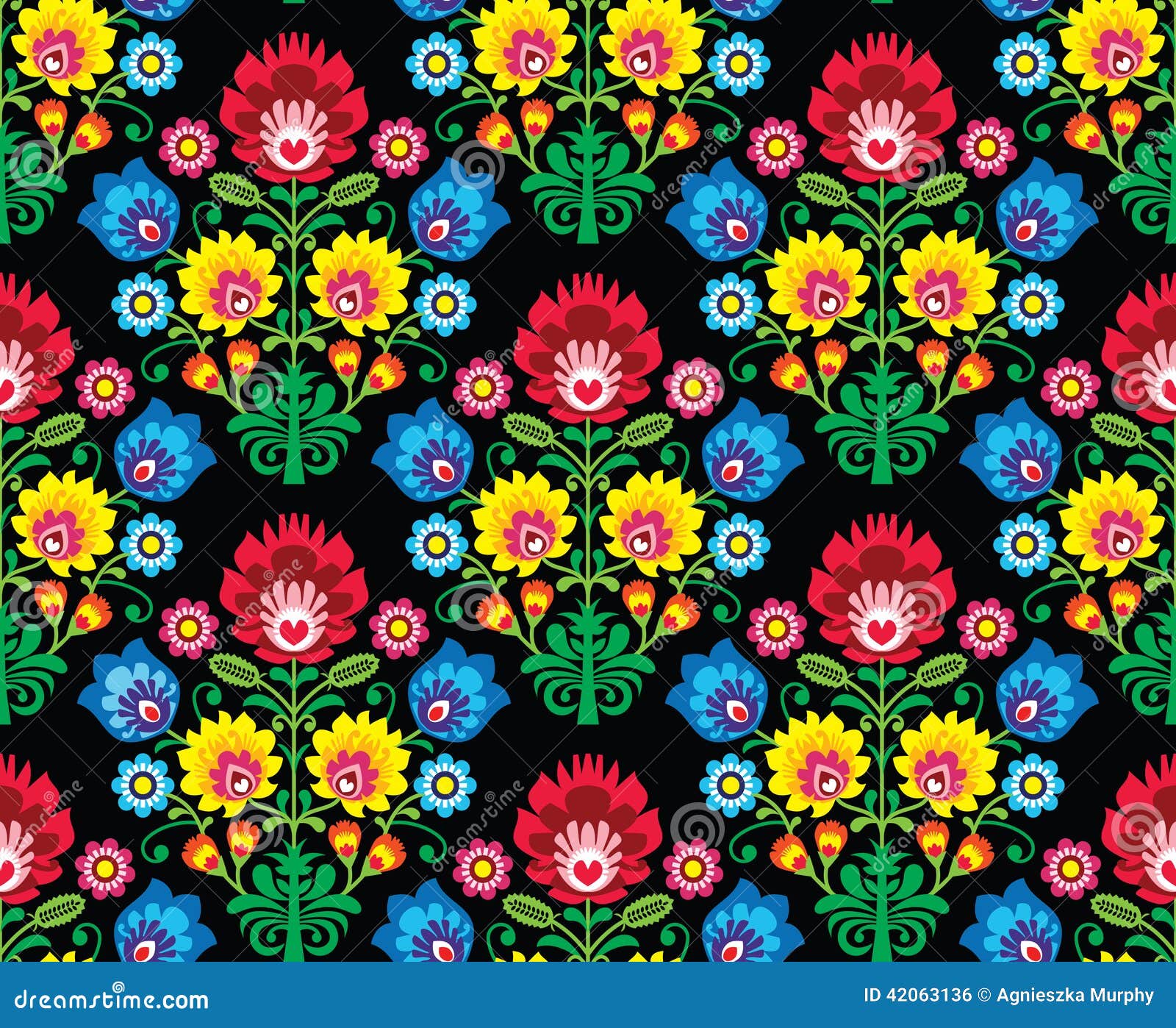 Seamless Polish Folk Art Floral Pattern - Wzory Lowickie 