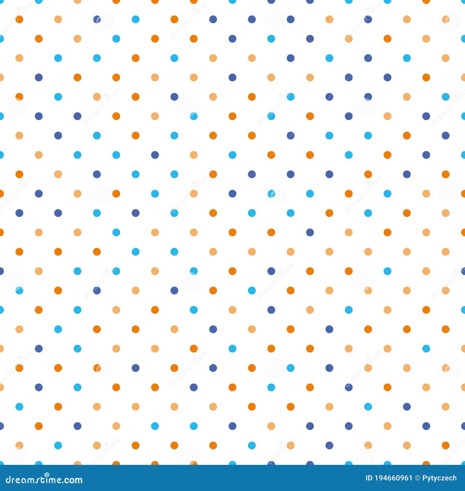 Seamless Polka Dot Pattern. Orange and Blue Dots in Random Sizes on