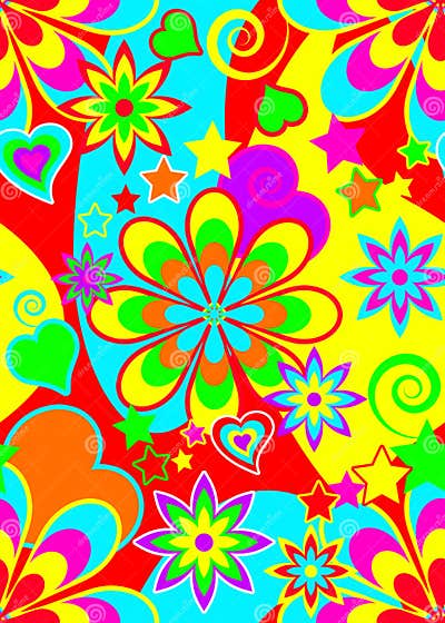 Seamless Psychedelic Hippie Pattern Stock Illustration - Illustration ...