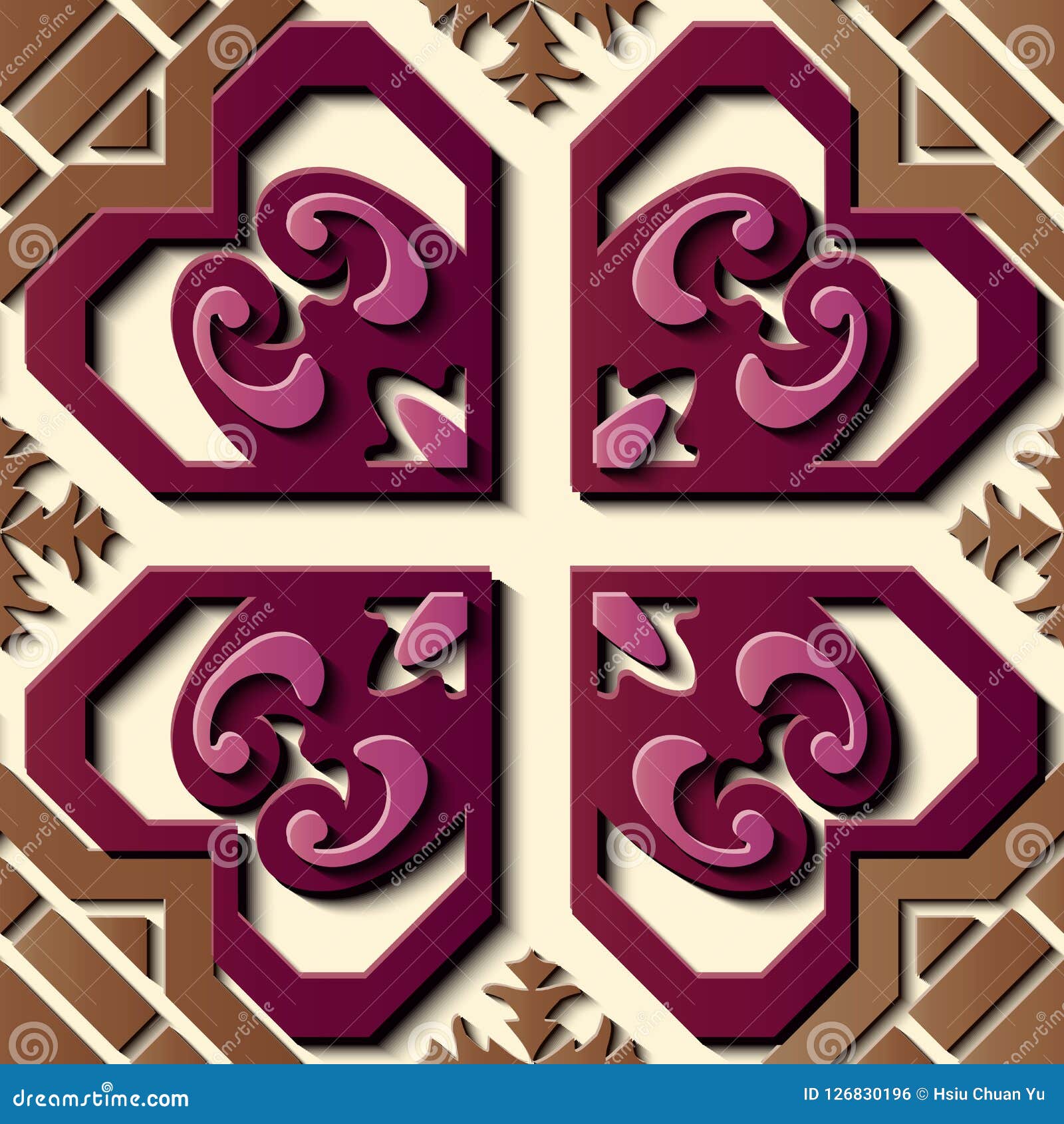 seamless relief sculpture decoration retro pattern polygon star