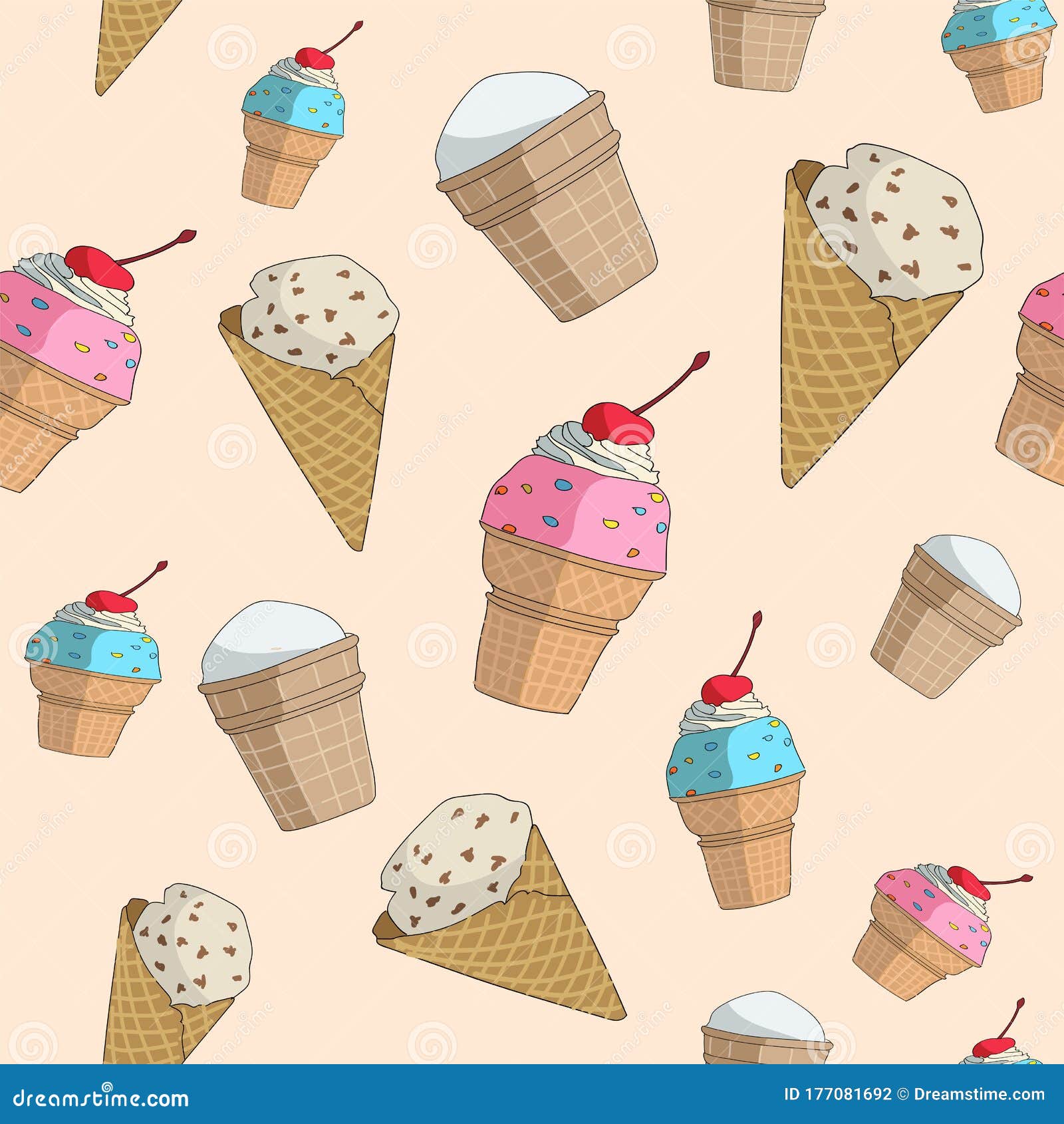Seamless Repeating Pattern of an Icecream Cons Stock Vector