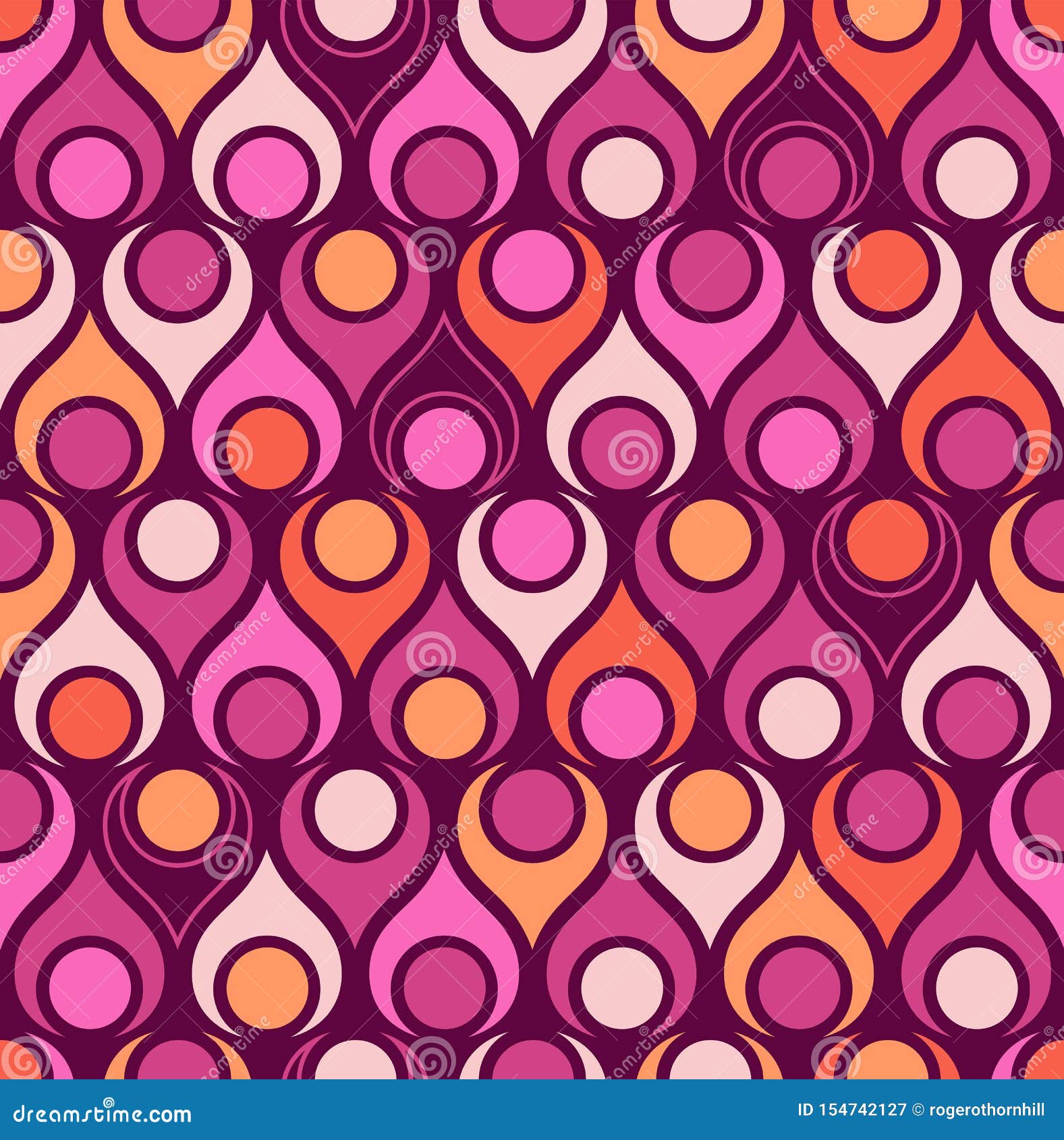 Seamless Retro Design of Teardrop Shapes and Vintage Colors. Stock