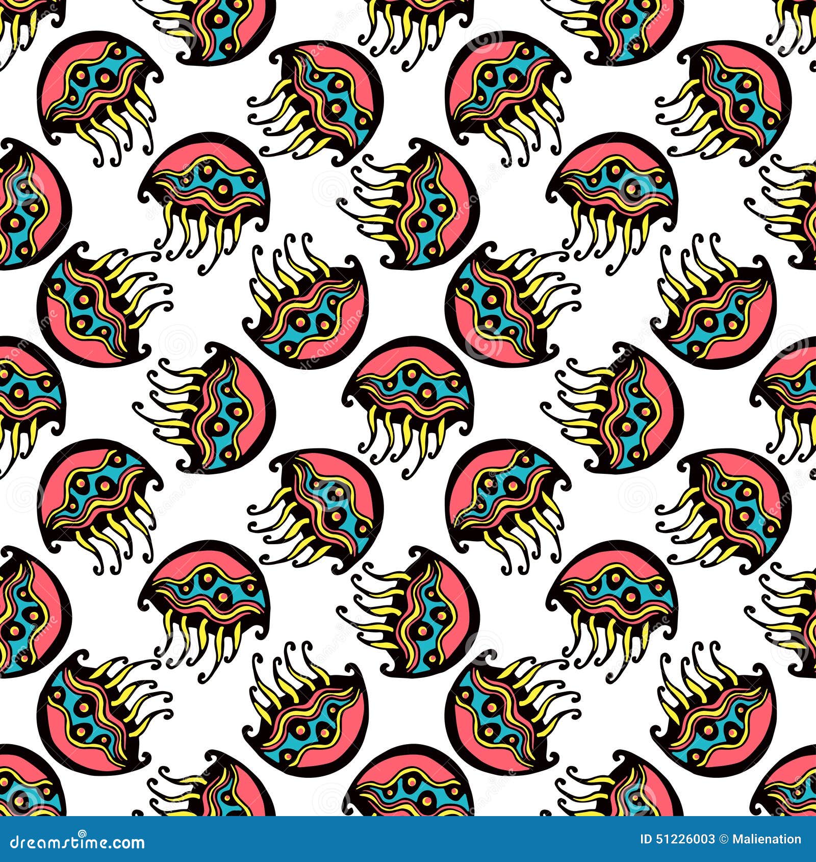 Seamless Retro Jelly Fish Kids Pattern Wallpaper Background in Vector