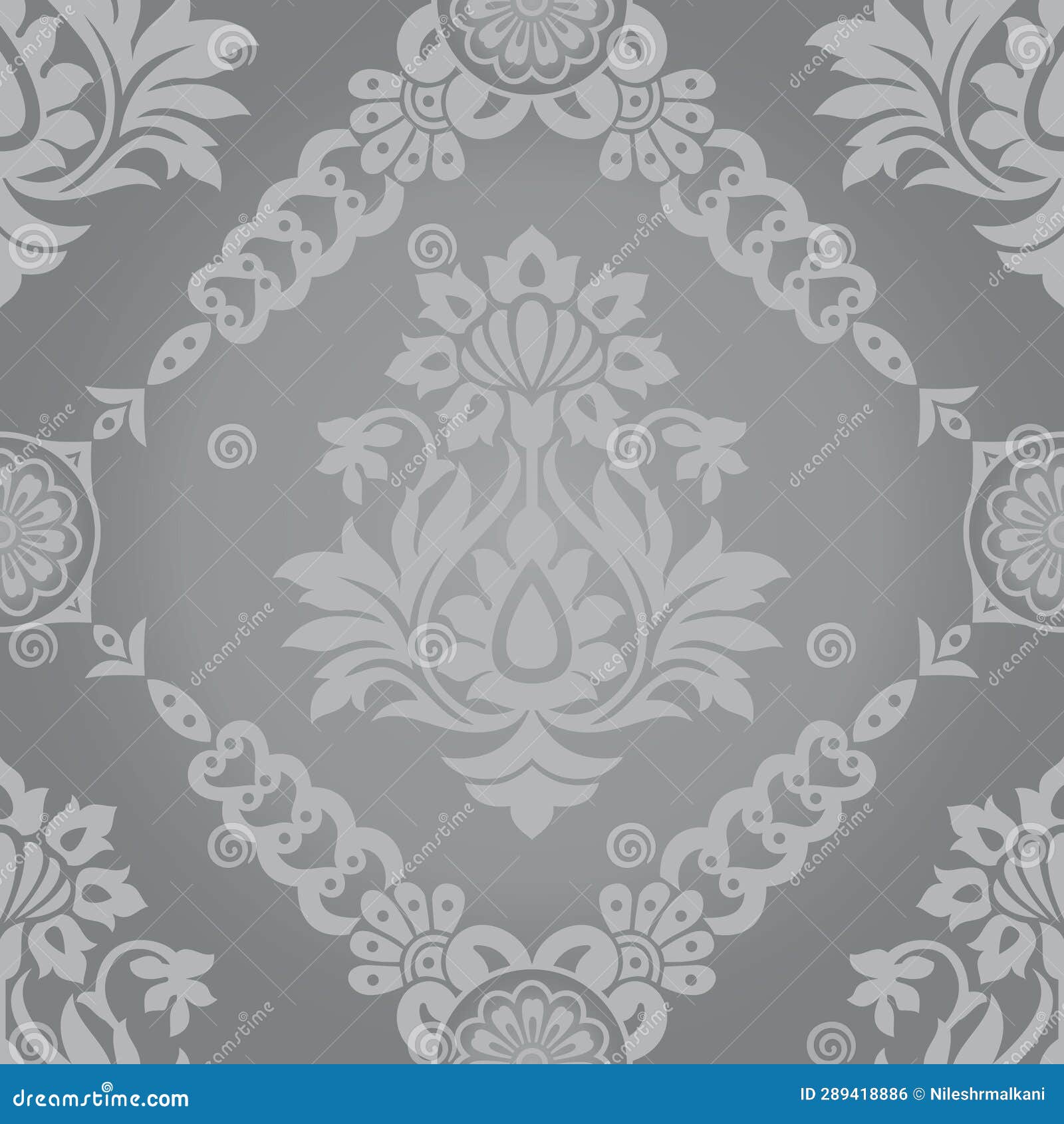 Seamless Rich Silver Damask Wallpaper Pattern Design Stock Illustration