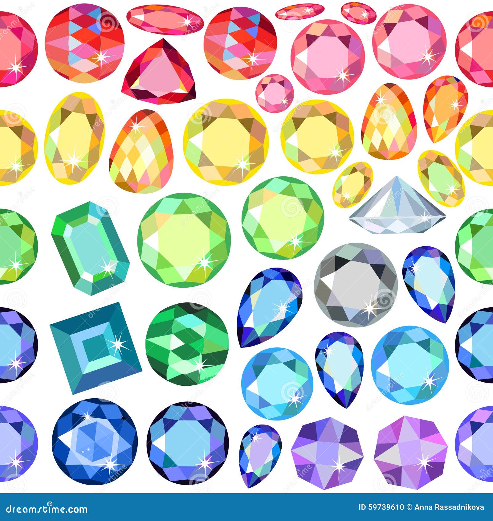 seamless scattered border of gems, rhinestones