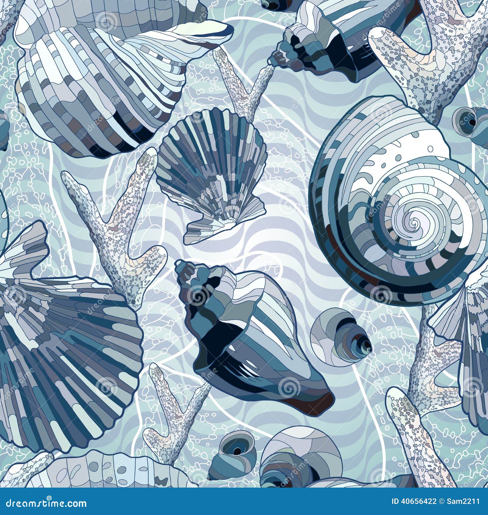 Seamless with sea shell stock vector. Illustration of repeat - 40656422