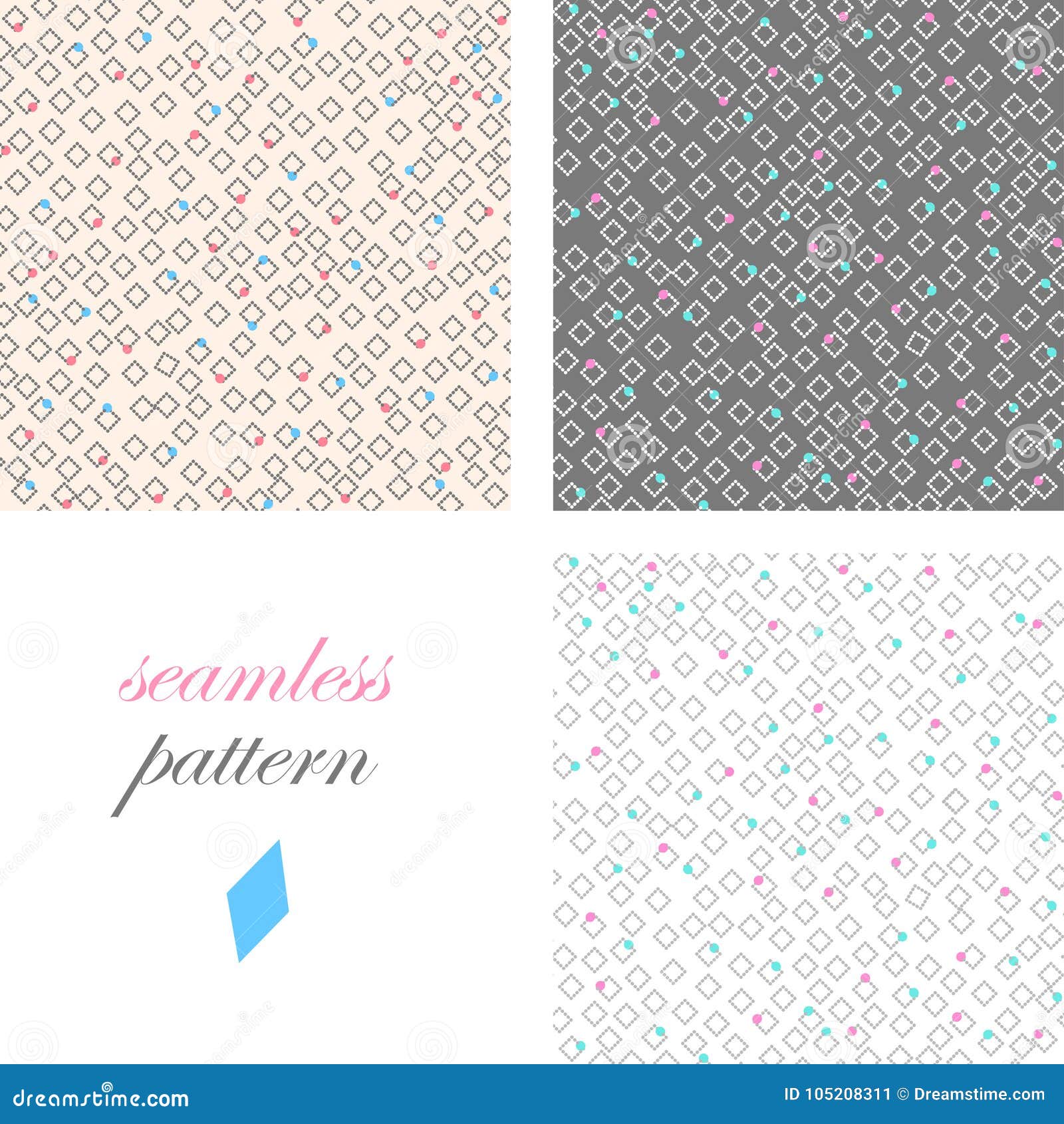 Seamless Simple Light Pattern of Pink Dots and Diamonds Stock Vector