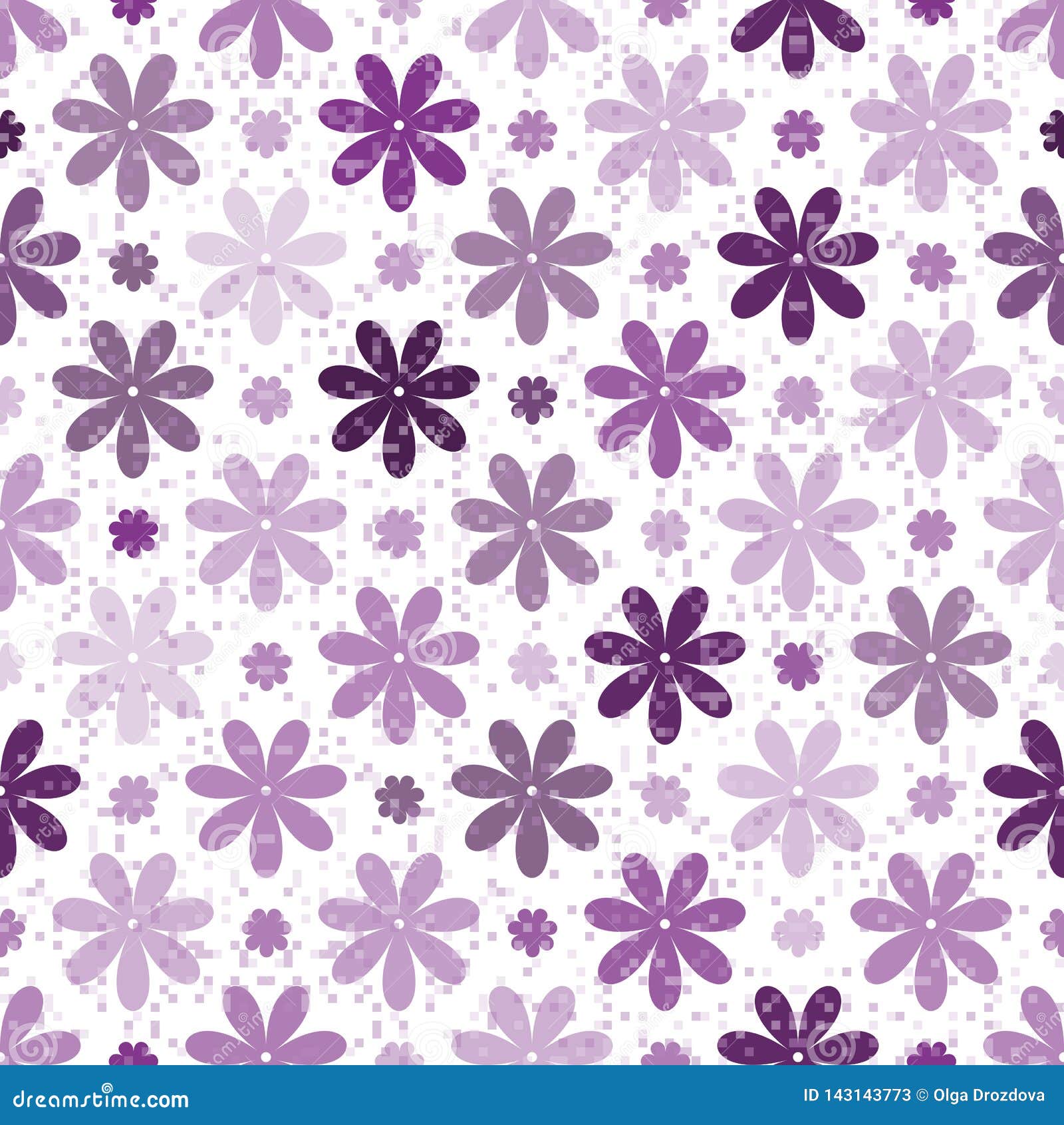 Seamless Spring Pattern with Single Purple Flowers Stock Illustration ...