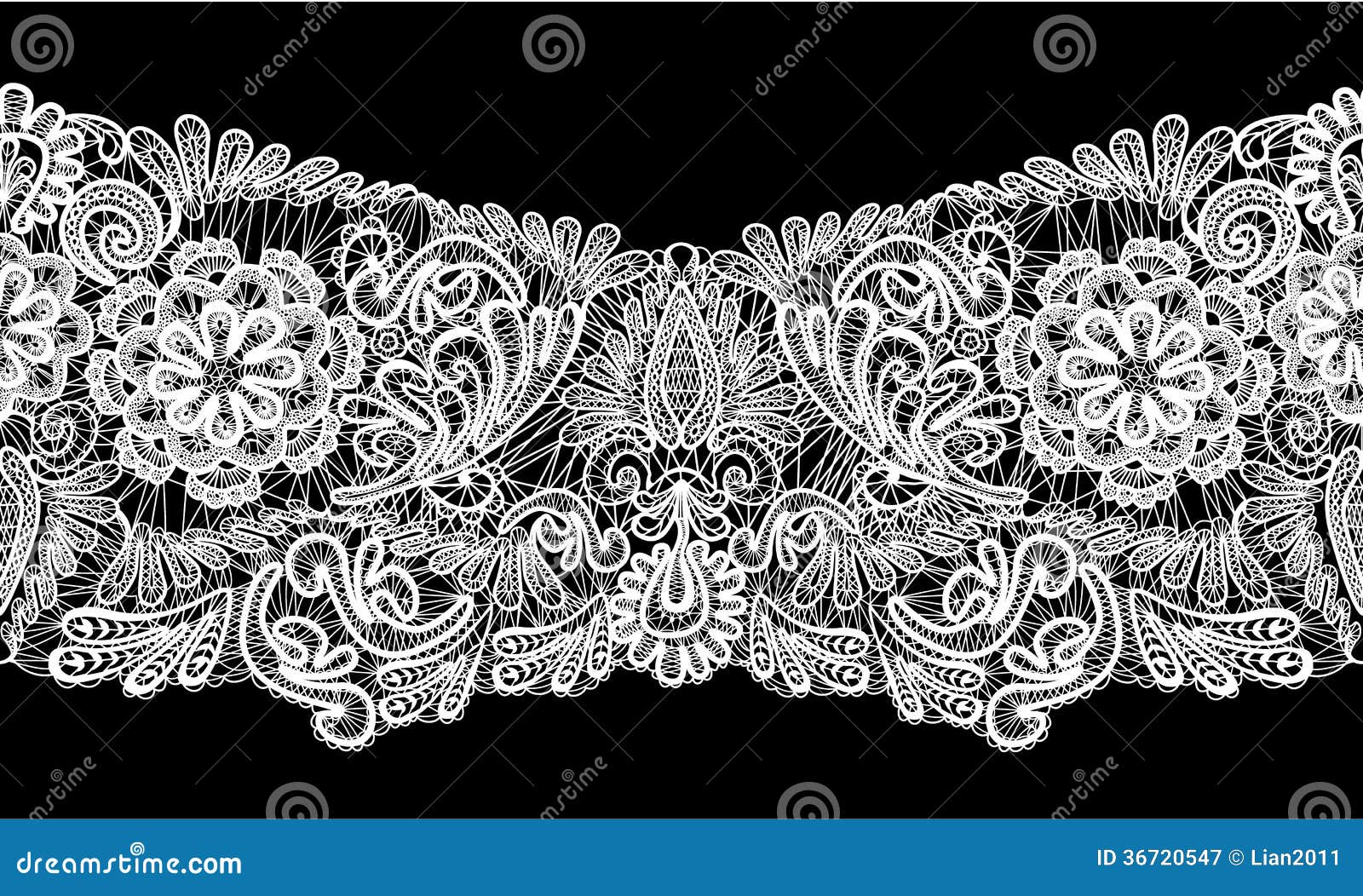 Seamless Stripe Floral Lace Ornament White On Black Background