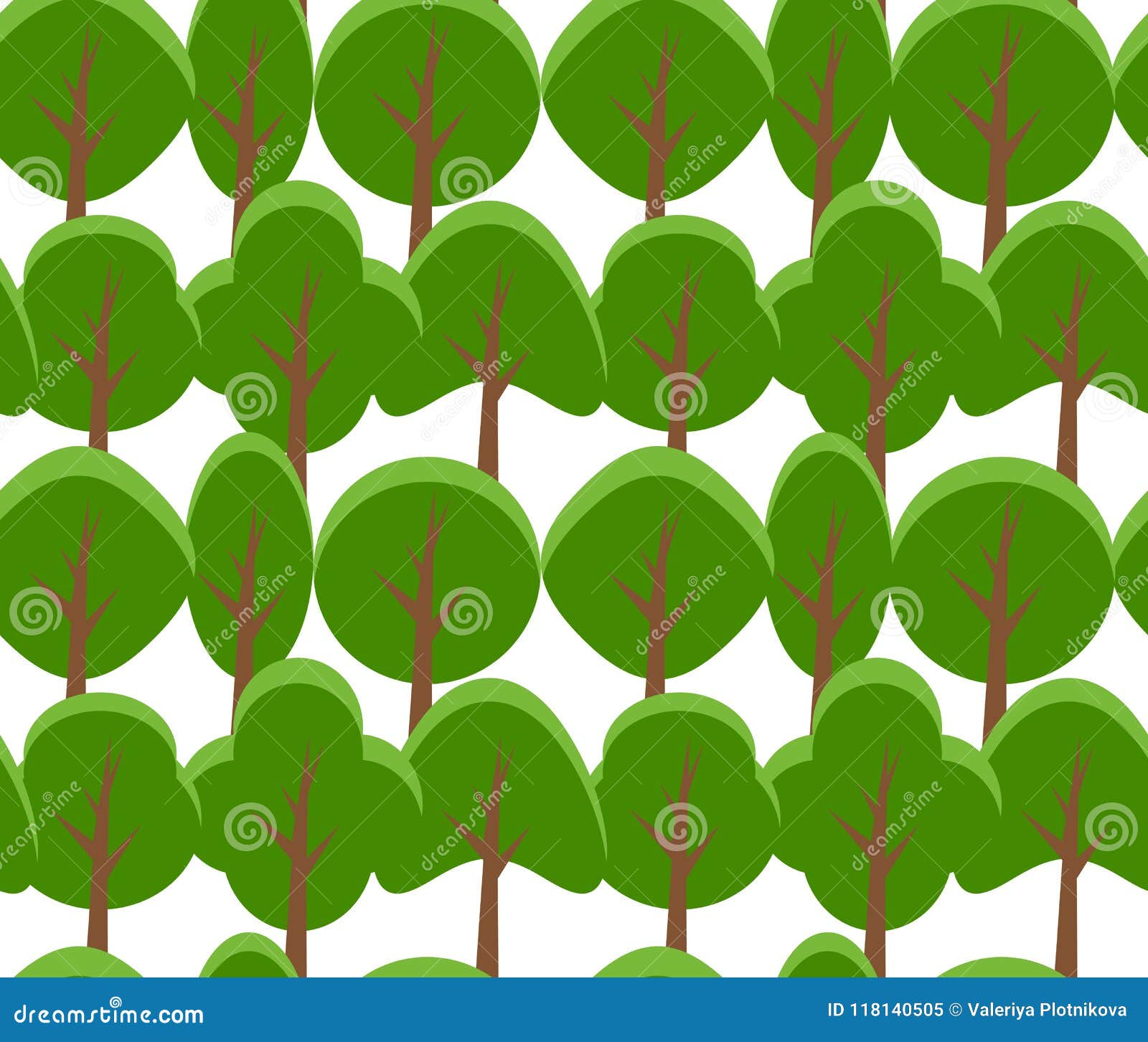 Seamless Texture of Cartoon Flat Tree on White Background. Stock Vector