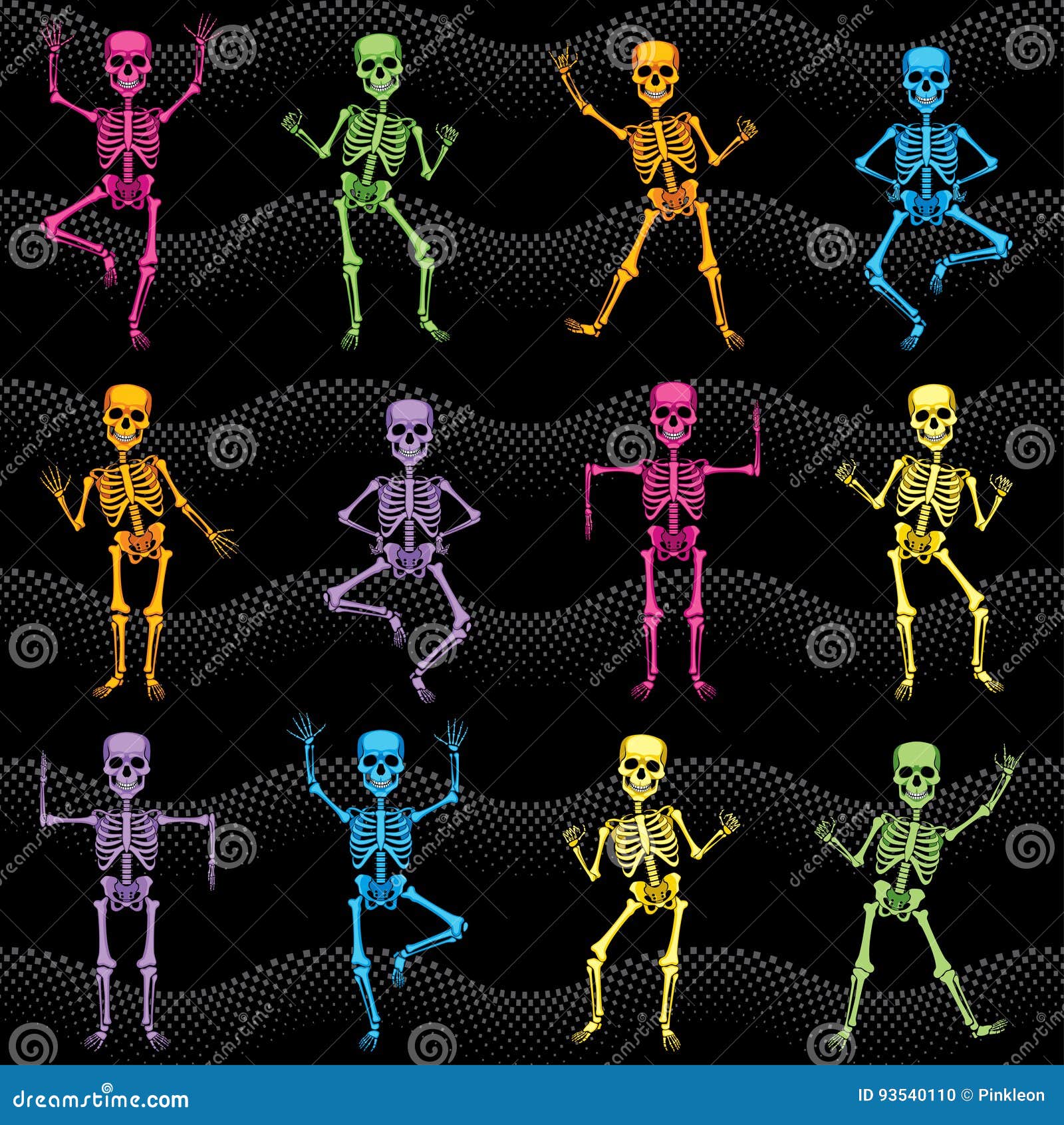 Seamless Texture of Colorful Dancing Skeletons Stock Illustration - Illustration of orange ...