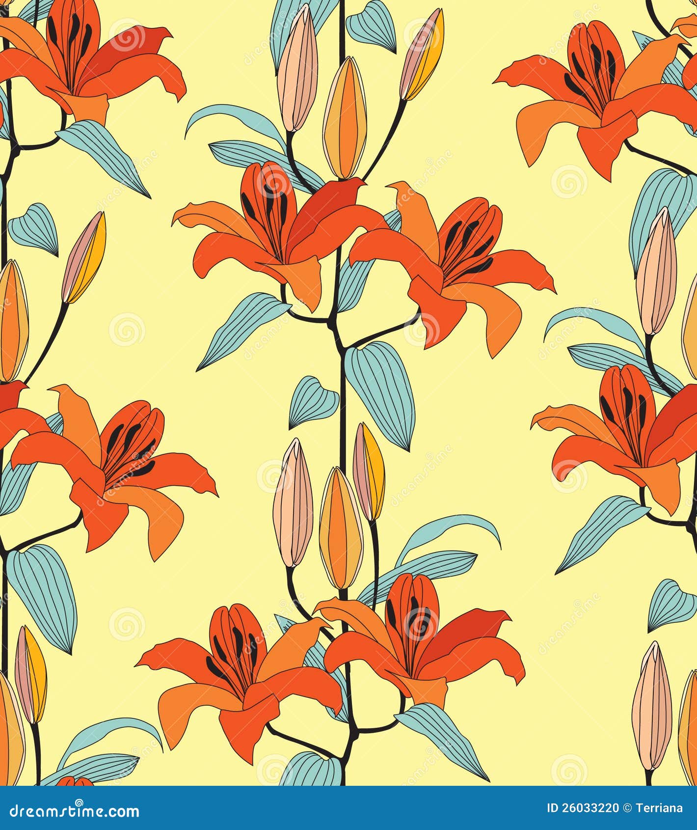 Seamless Texture with Red and Orange Flower Stock Vector Illustration