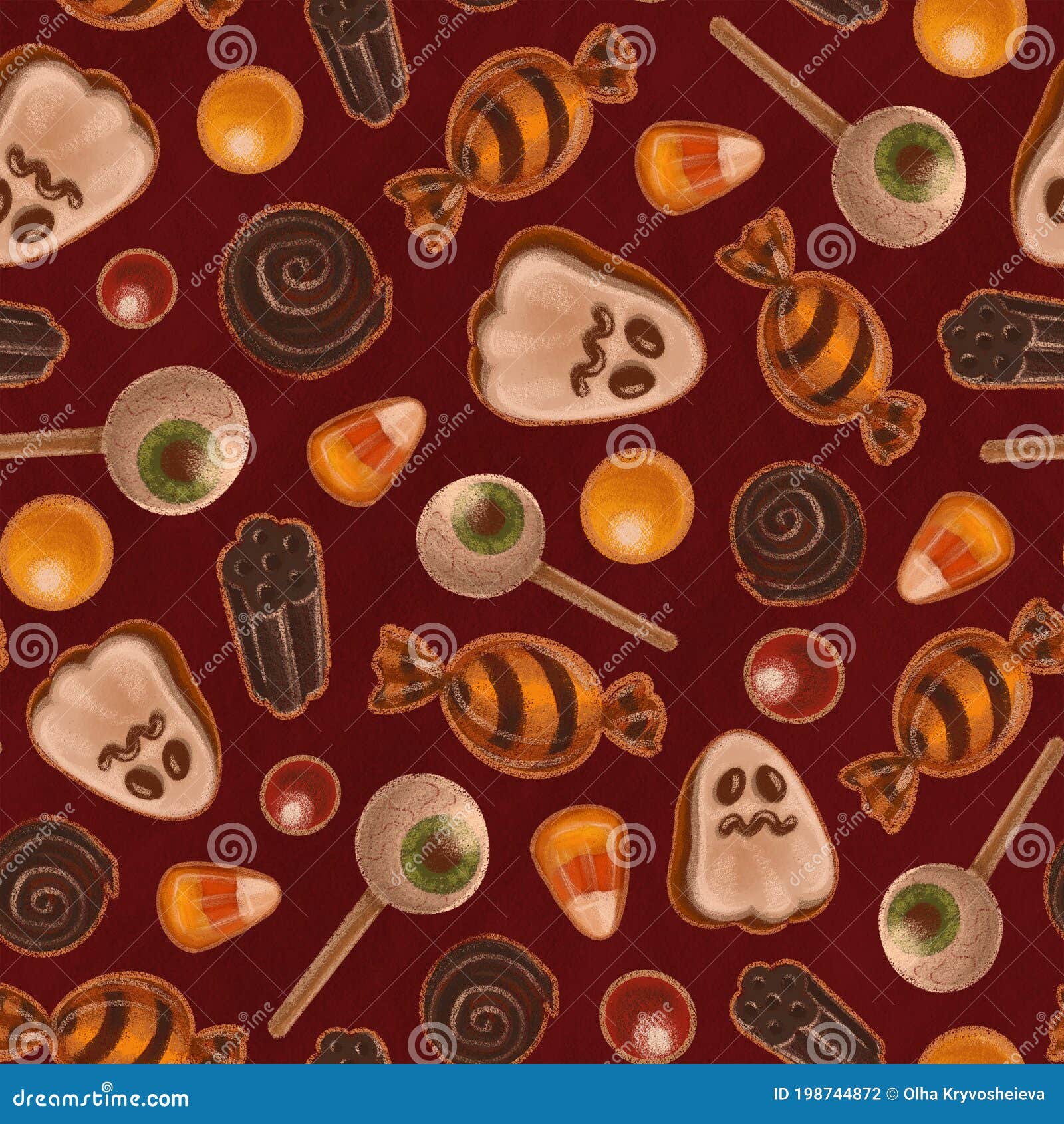 Seamless Texture Theme of Halloween, Includes Elements of Ghost Cookie, Candy Corn, Sweets