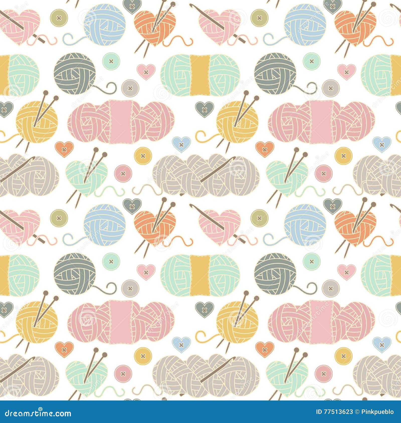 Seamless, Tileable Vector Background with Yarn, Knitting Needles Stock ...