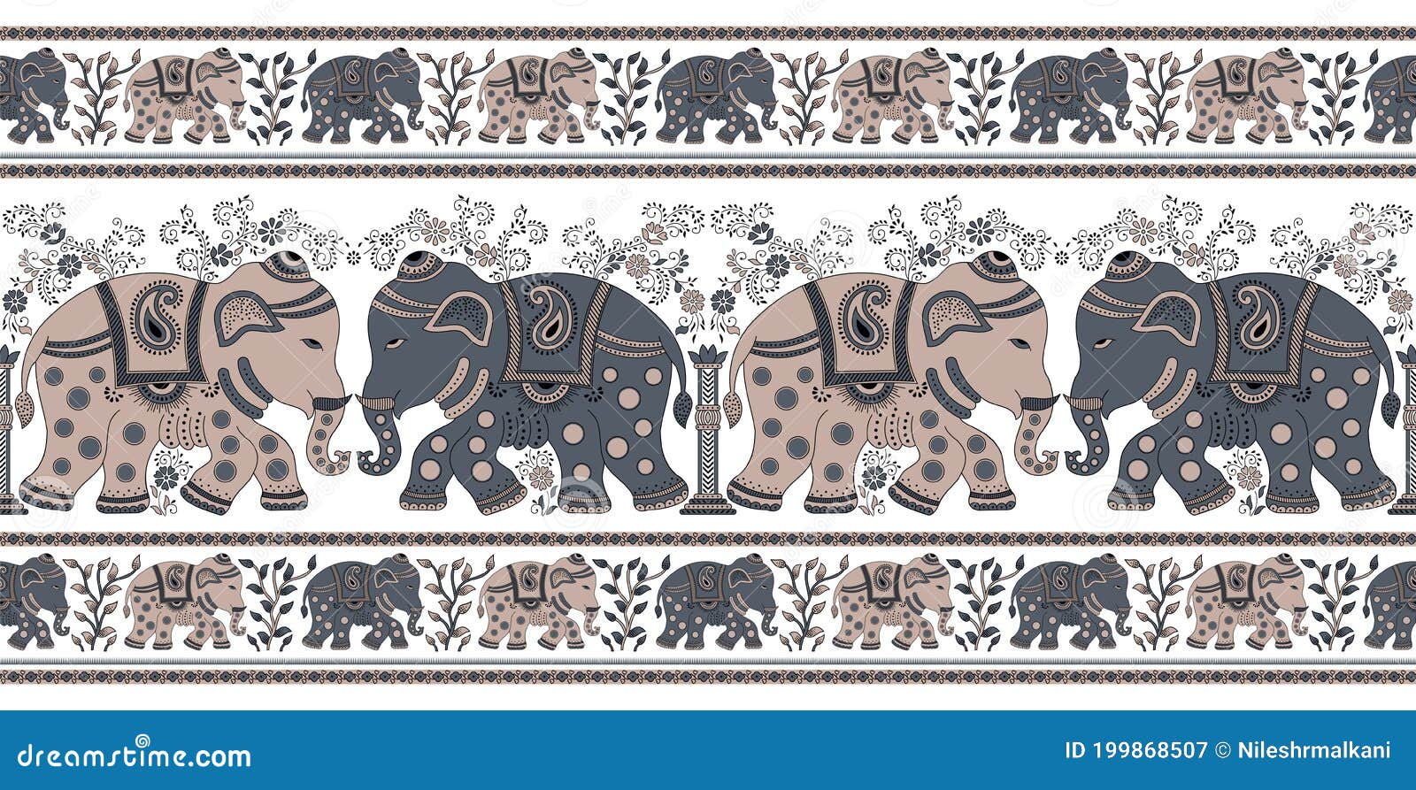 Seamless Traditional Asian Elephant Border Stock Vector Illustration