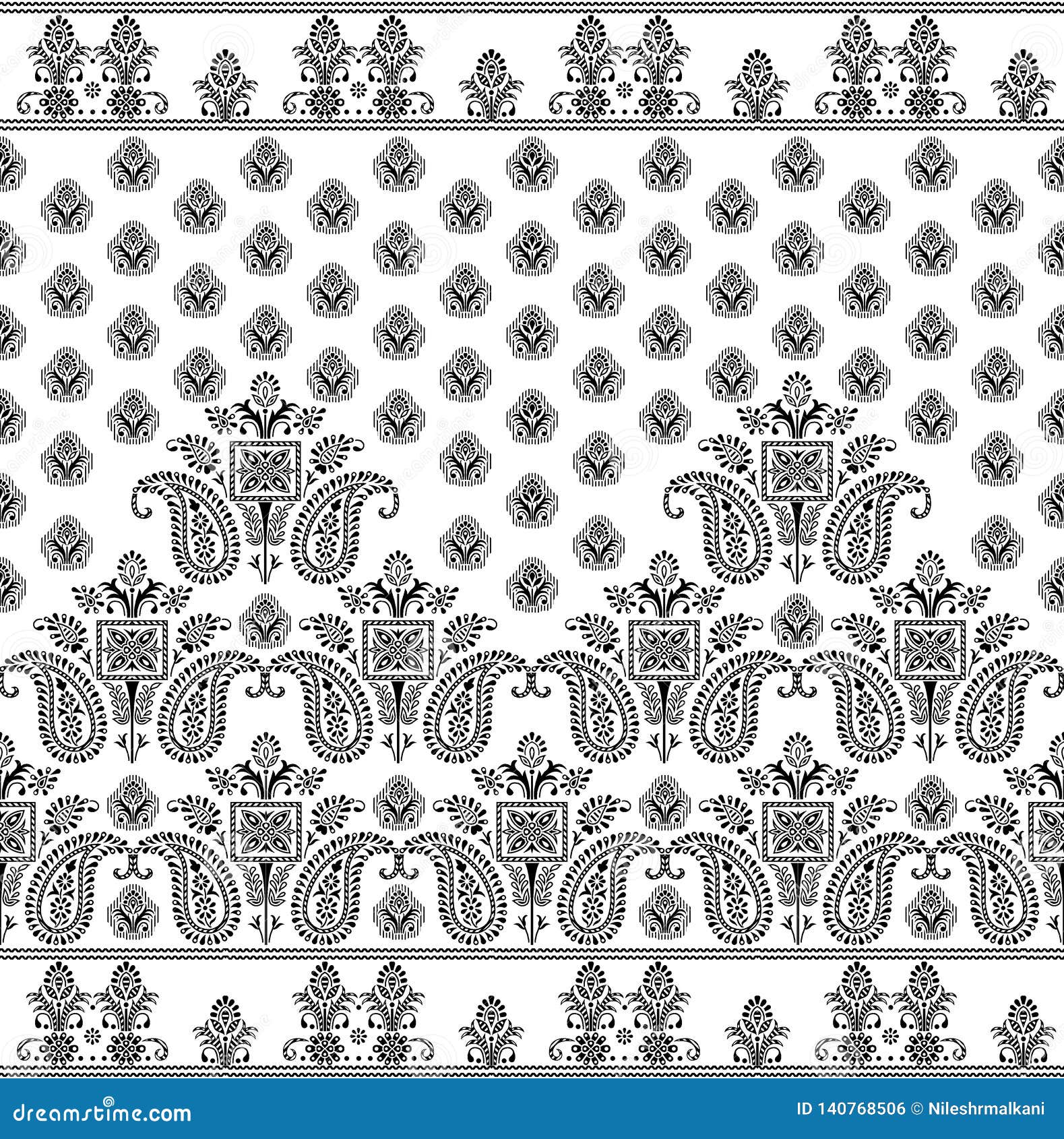 Seamless Traditional Indian Black and White Textile Border Stock ...