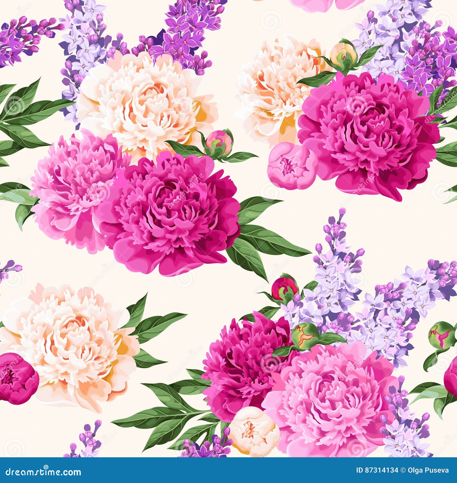 Seamless Varicolored Peonies and Lilac Stock Vector - Illustration of